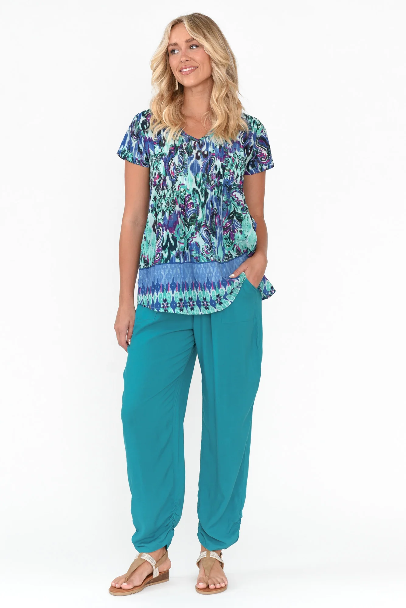 Milly Teal Ruched Hem Pants