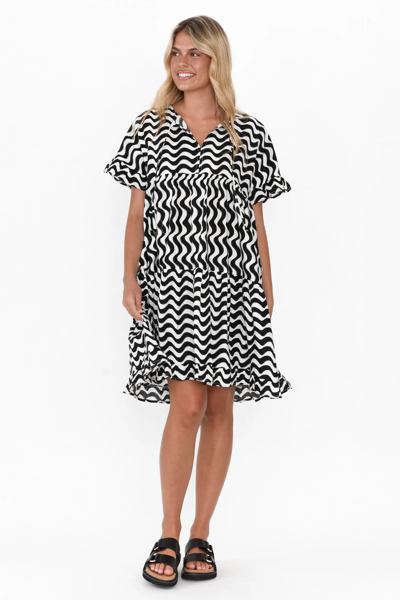Larkin Black Wave Cotton Poplin Dress