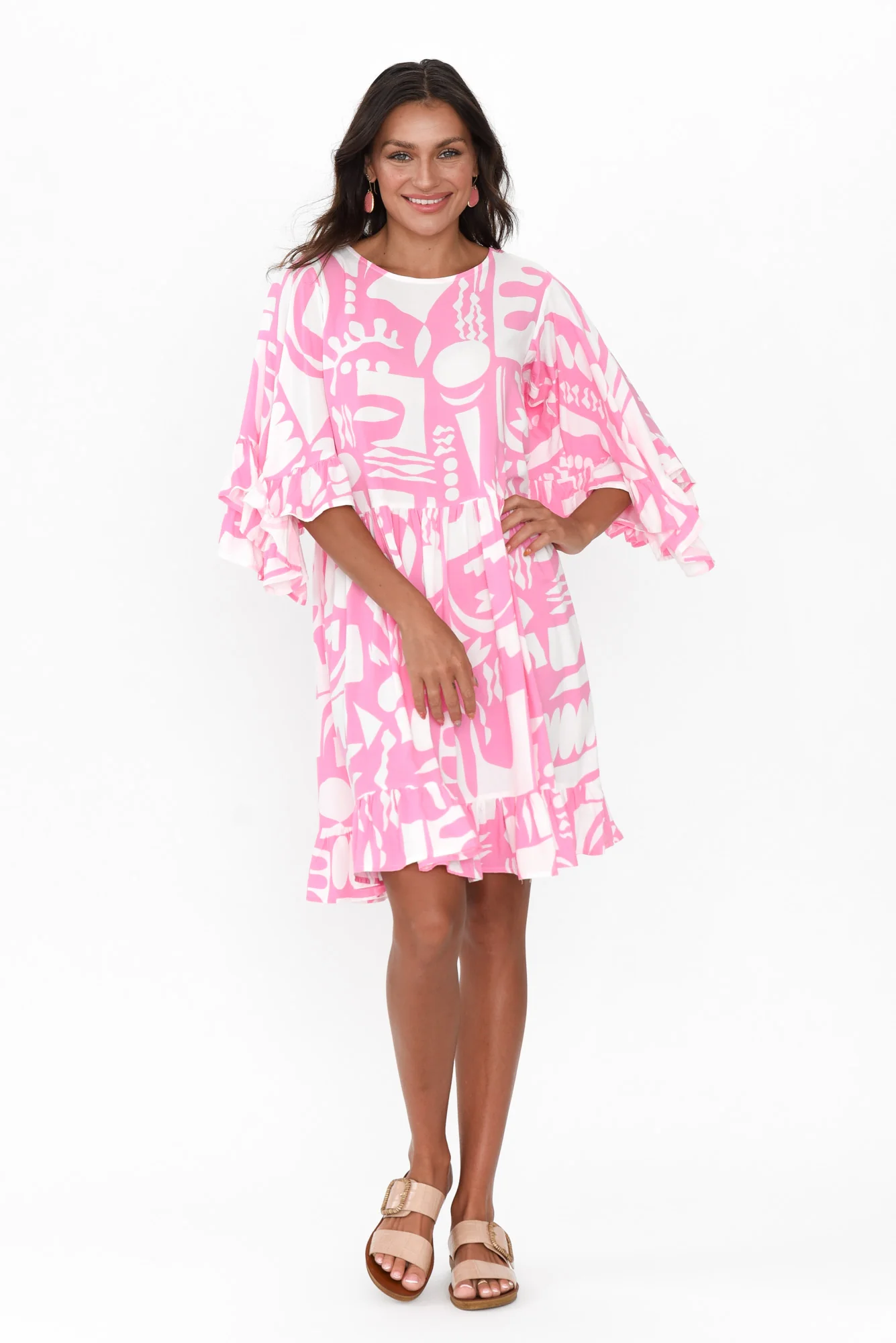 Osmund Pink Abstract Frill Dress