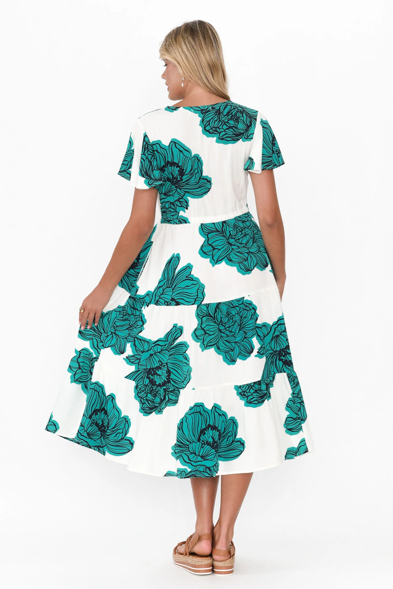 Remington Green Floral Tiered Dress