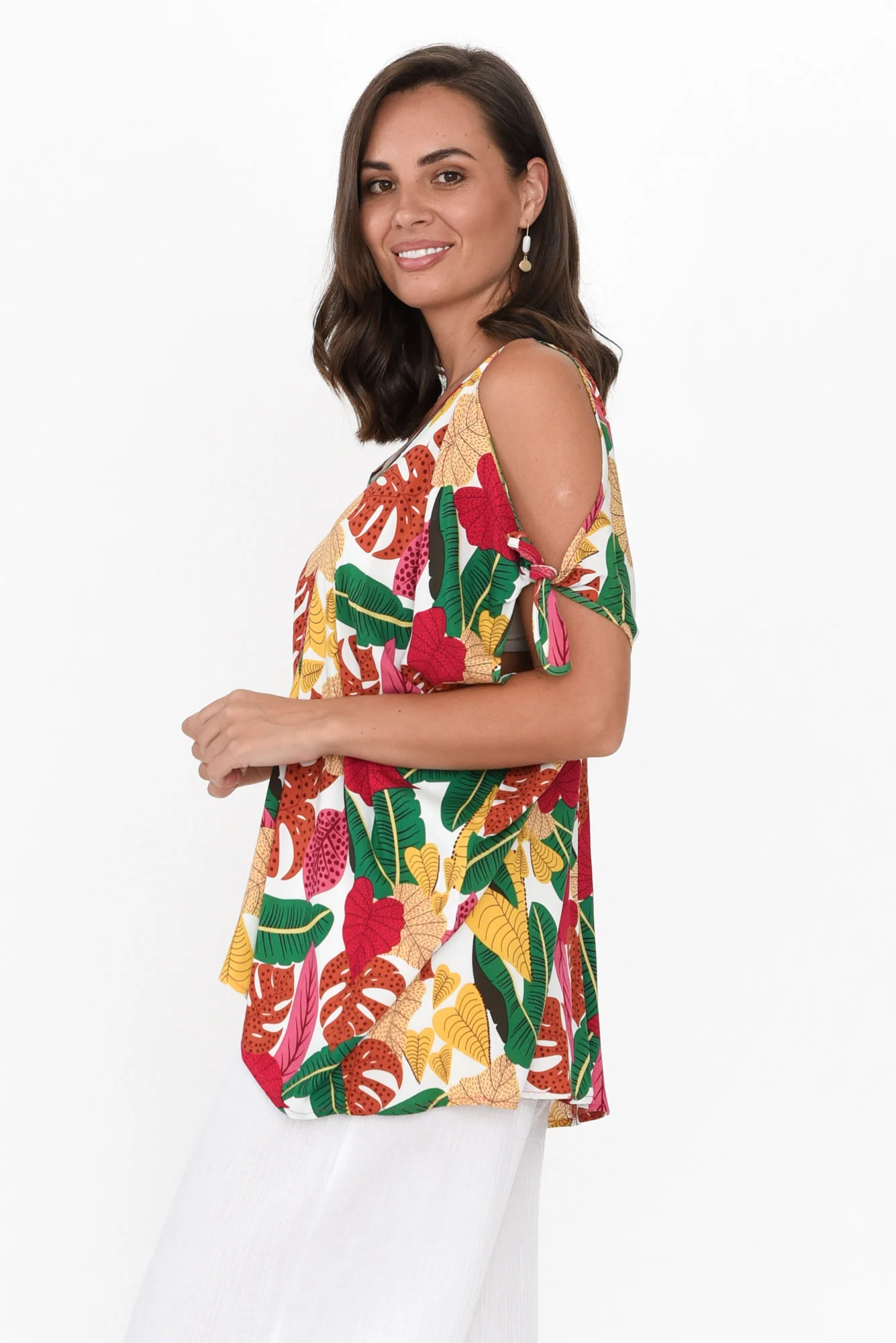 Avalee White Jungle Cold Shoulder Top