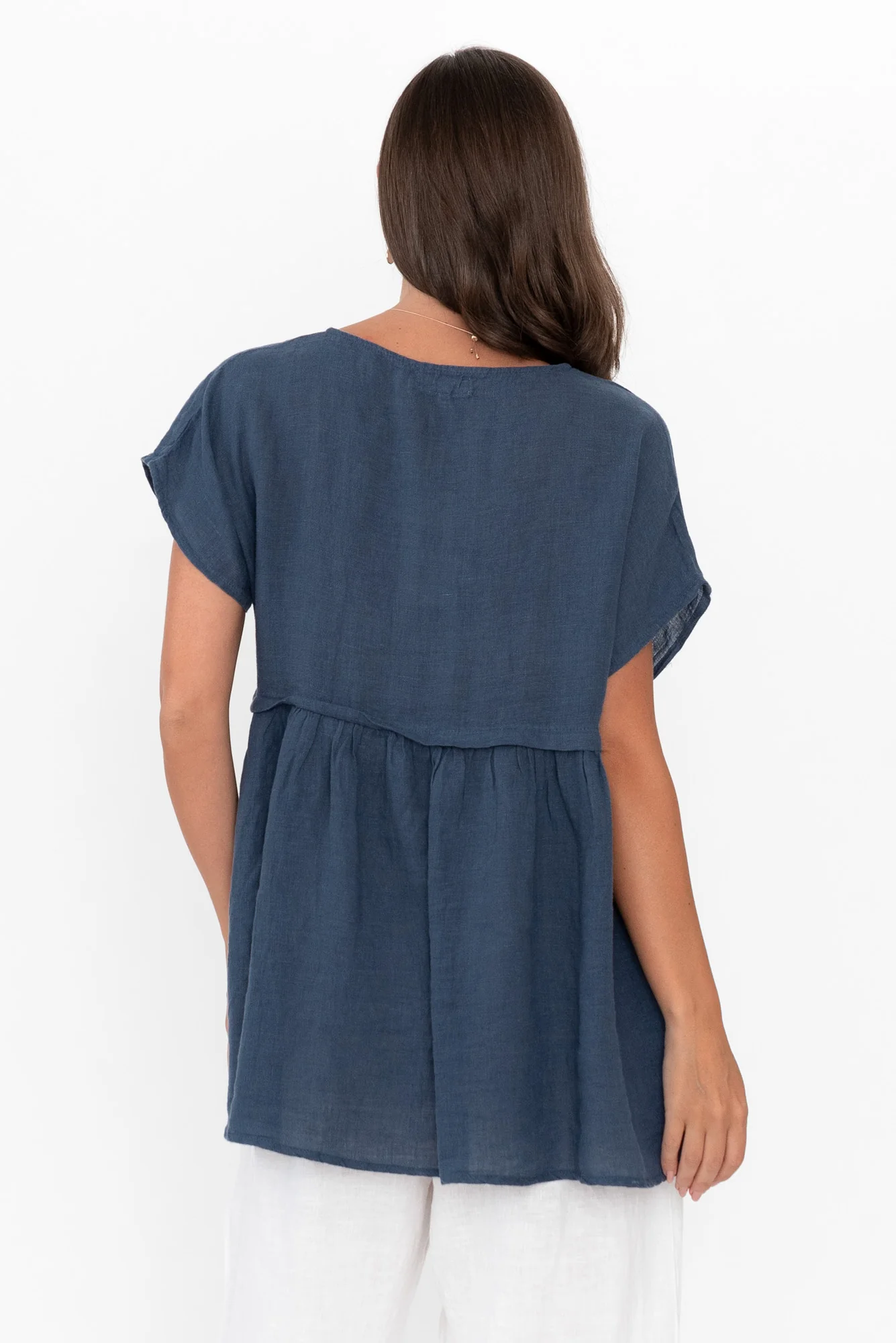 Elden Washed Navy Linen Top