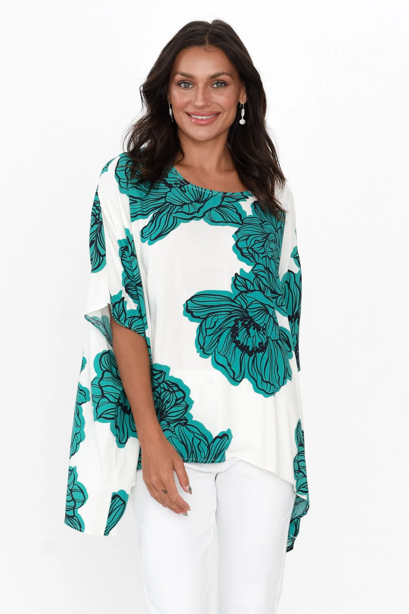 Trista Green Floral Drape Top