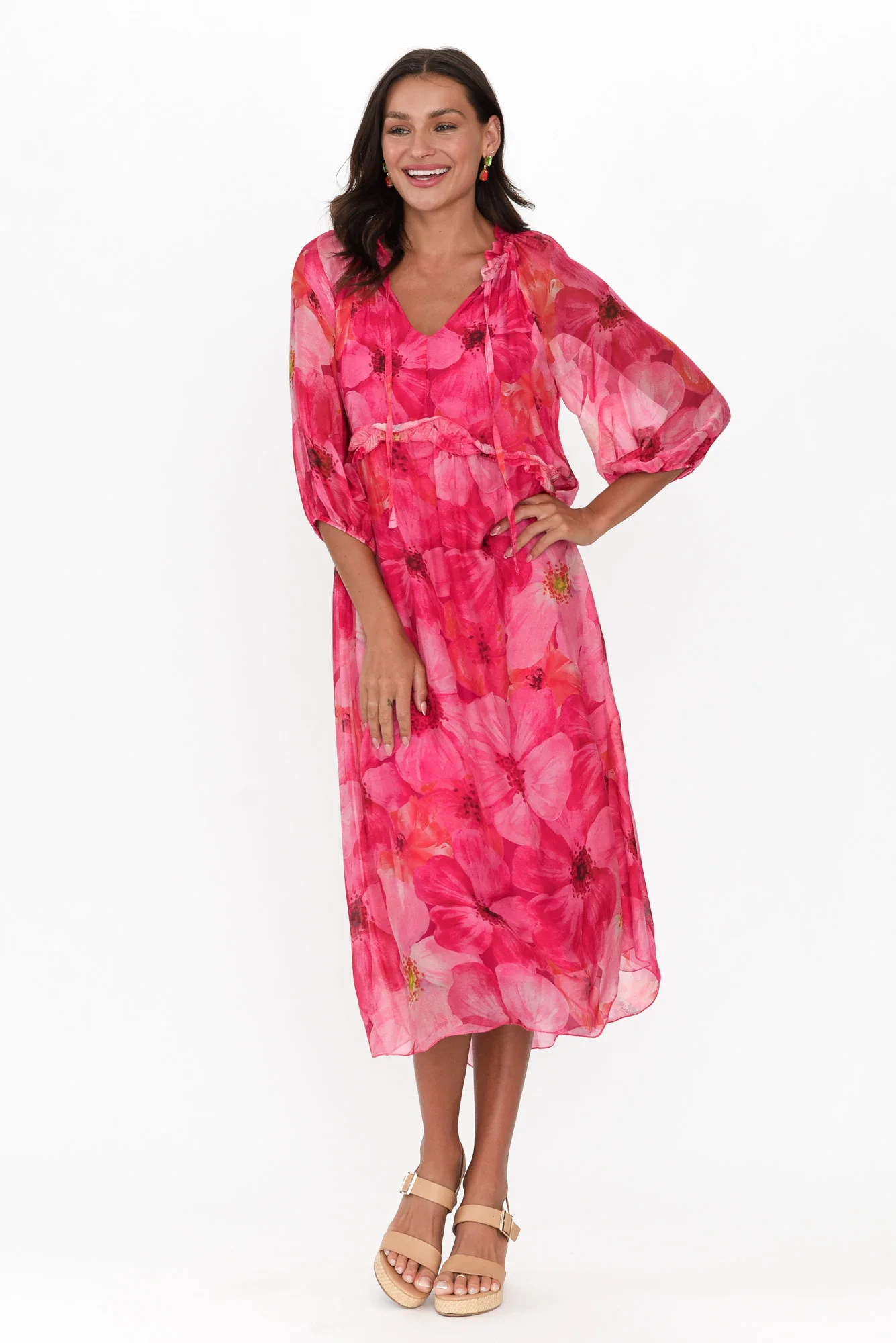 Maribel Fuchsia Floral Silk Dress