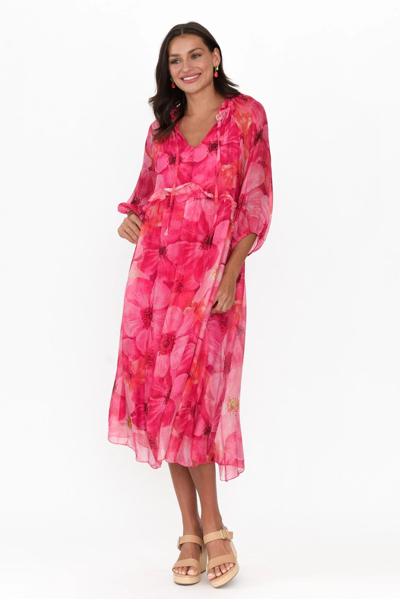 Maribel Fuchsia Floral Silk Dress