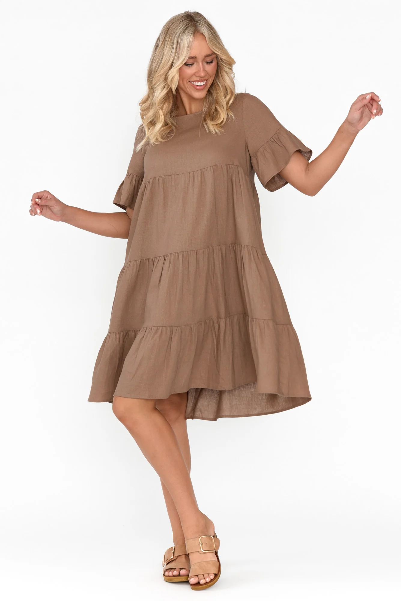 Azura Chocolate Linen Blend Tiered Dress