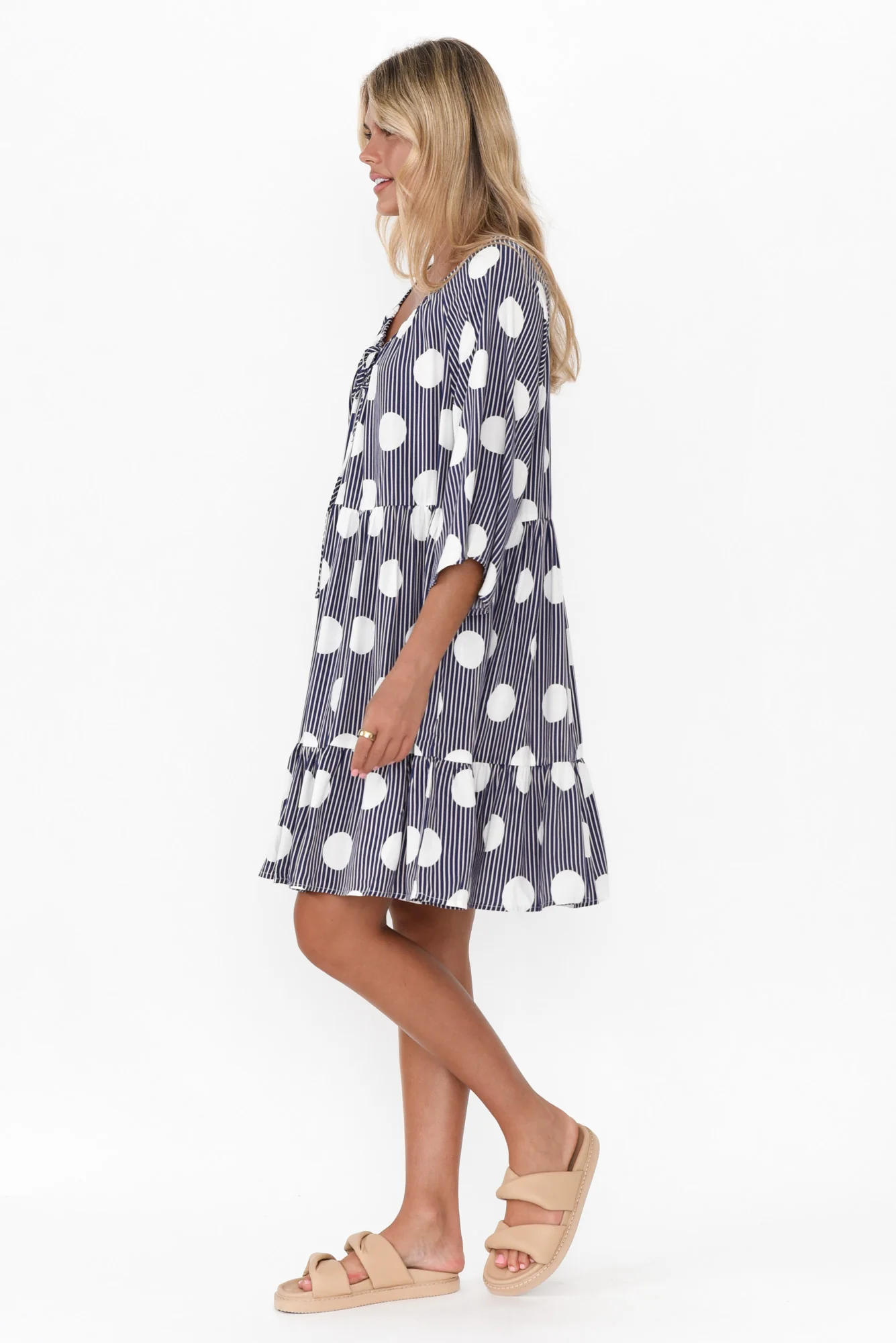 Deckler White Spot Tiered Dress