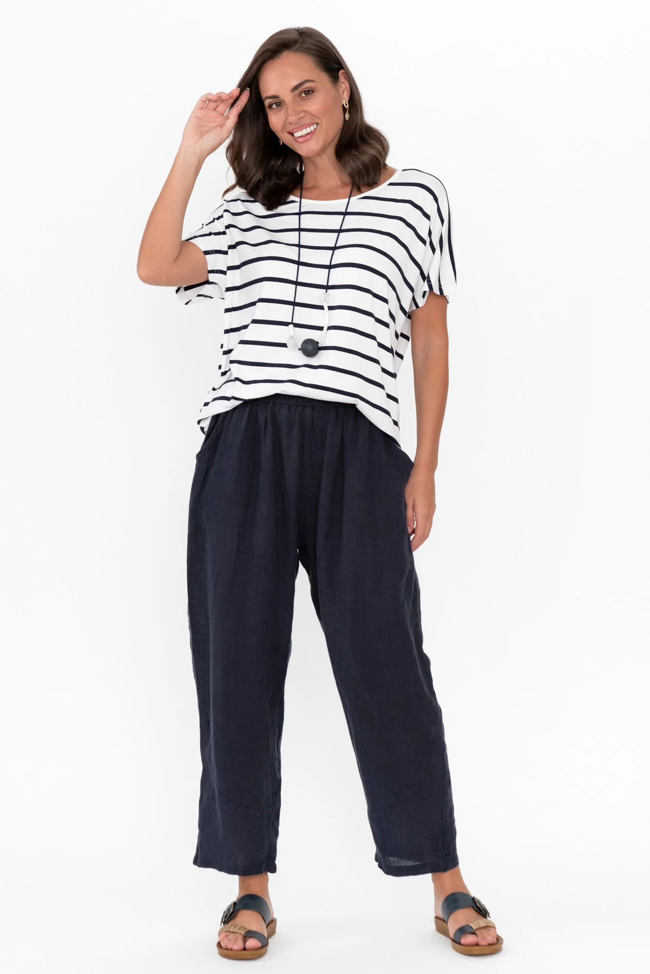 Ataya Navy Linen Pants