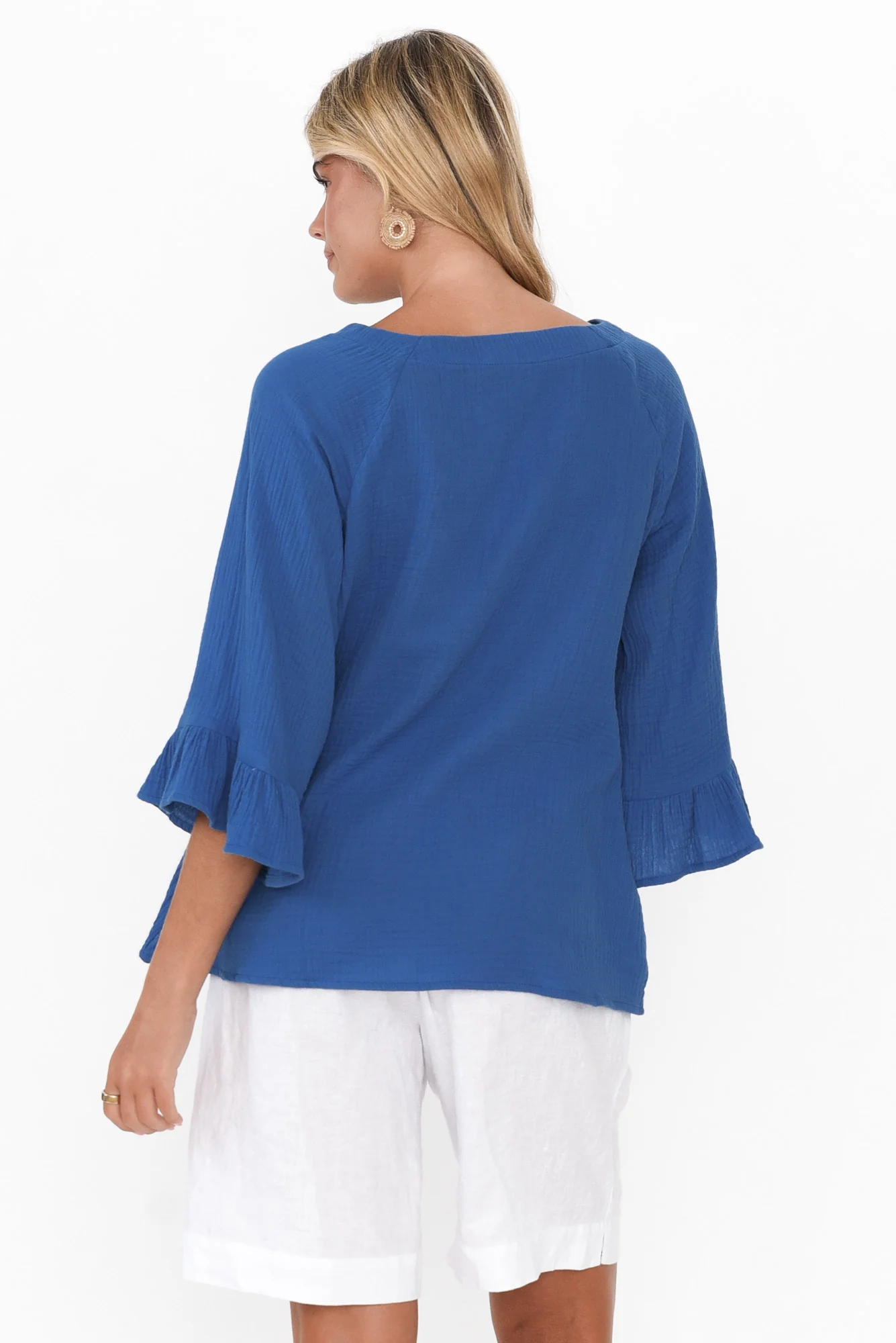 Anissa Cobalt Cotton Frill Top