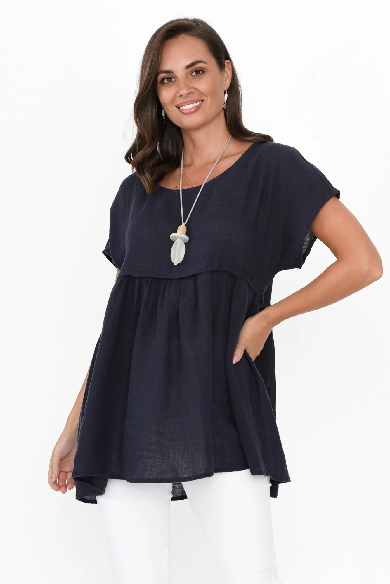 Elden Navy Linen Top