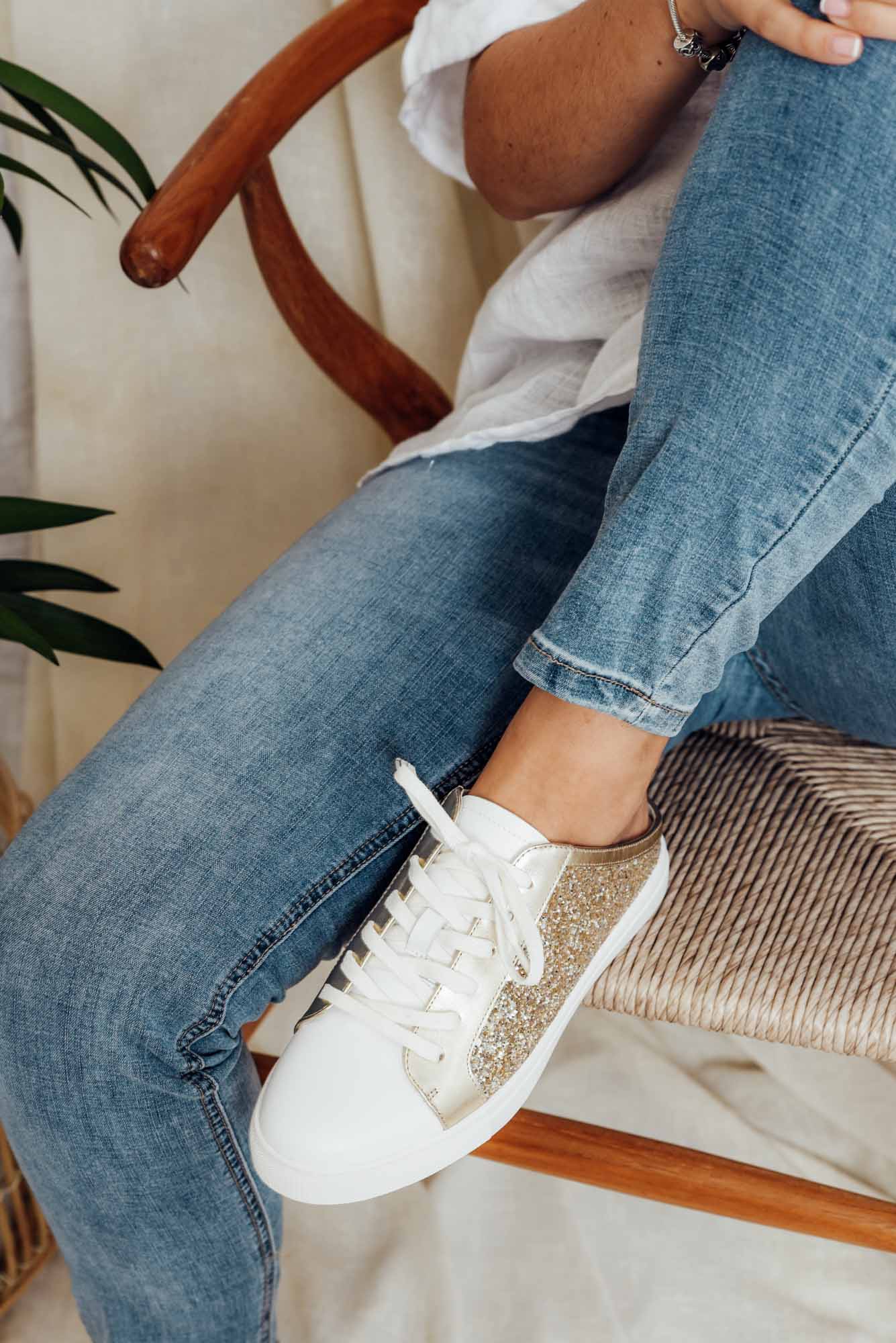 Paz Gold Glitter Leather Mule Sneaker