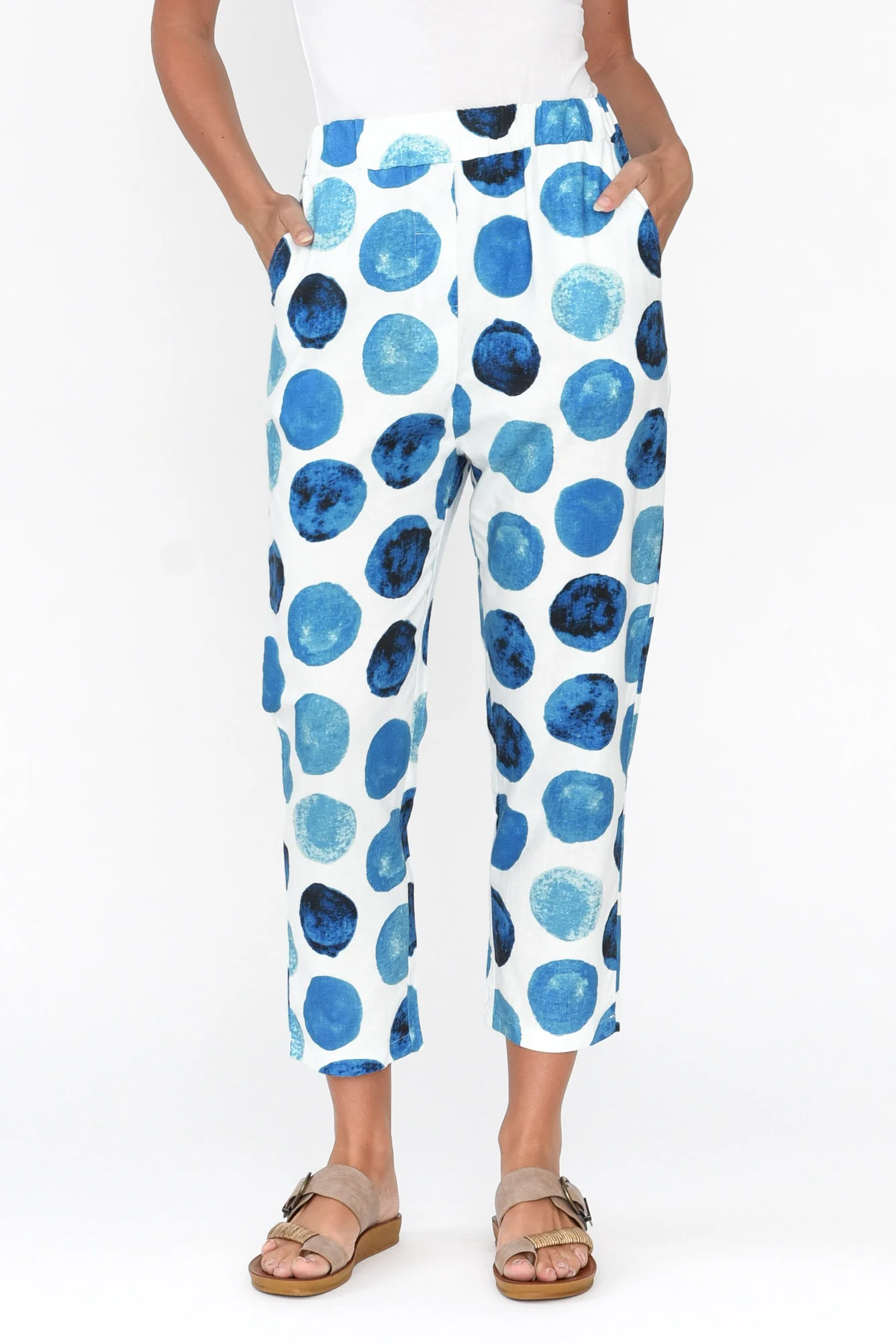 Jacqui Blue Spot Linen Pants
