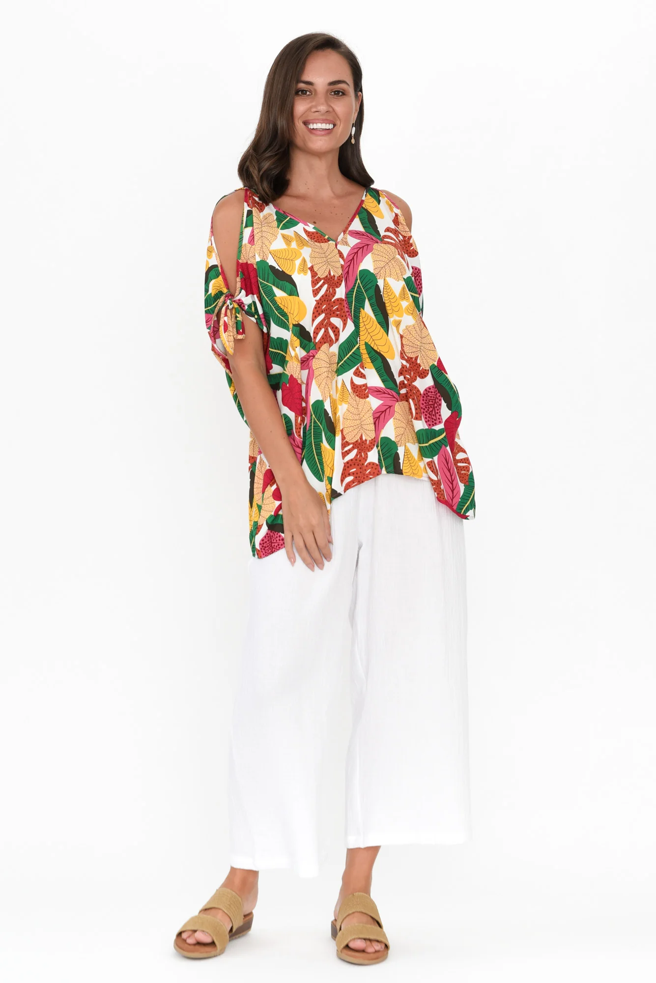 Avalee White Jungle Cold Shoulder Top