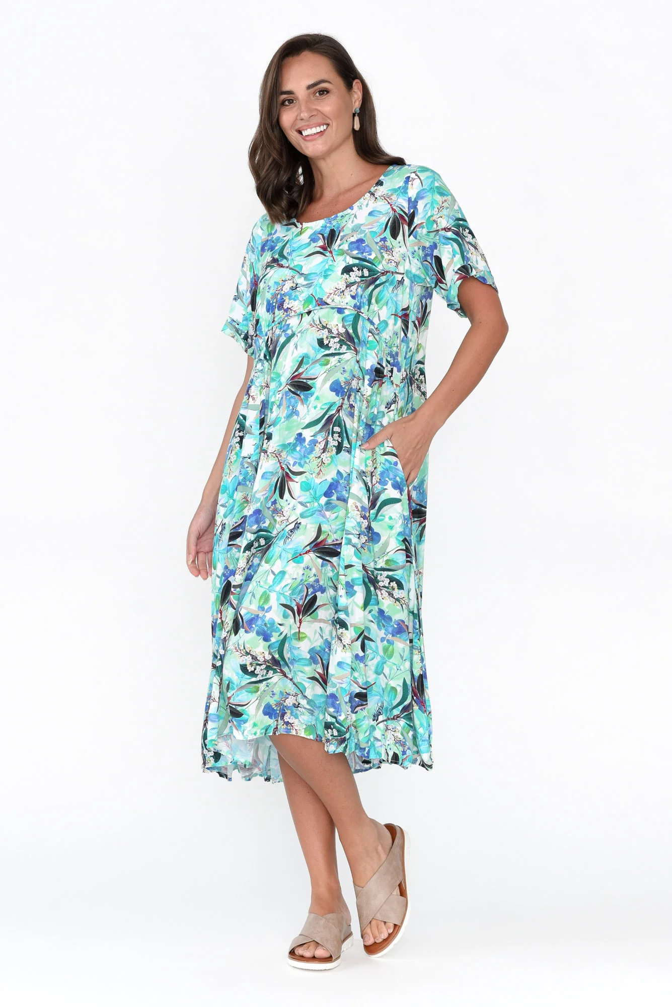 Isalina Blue Blossom Linen Blend Dress