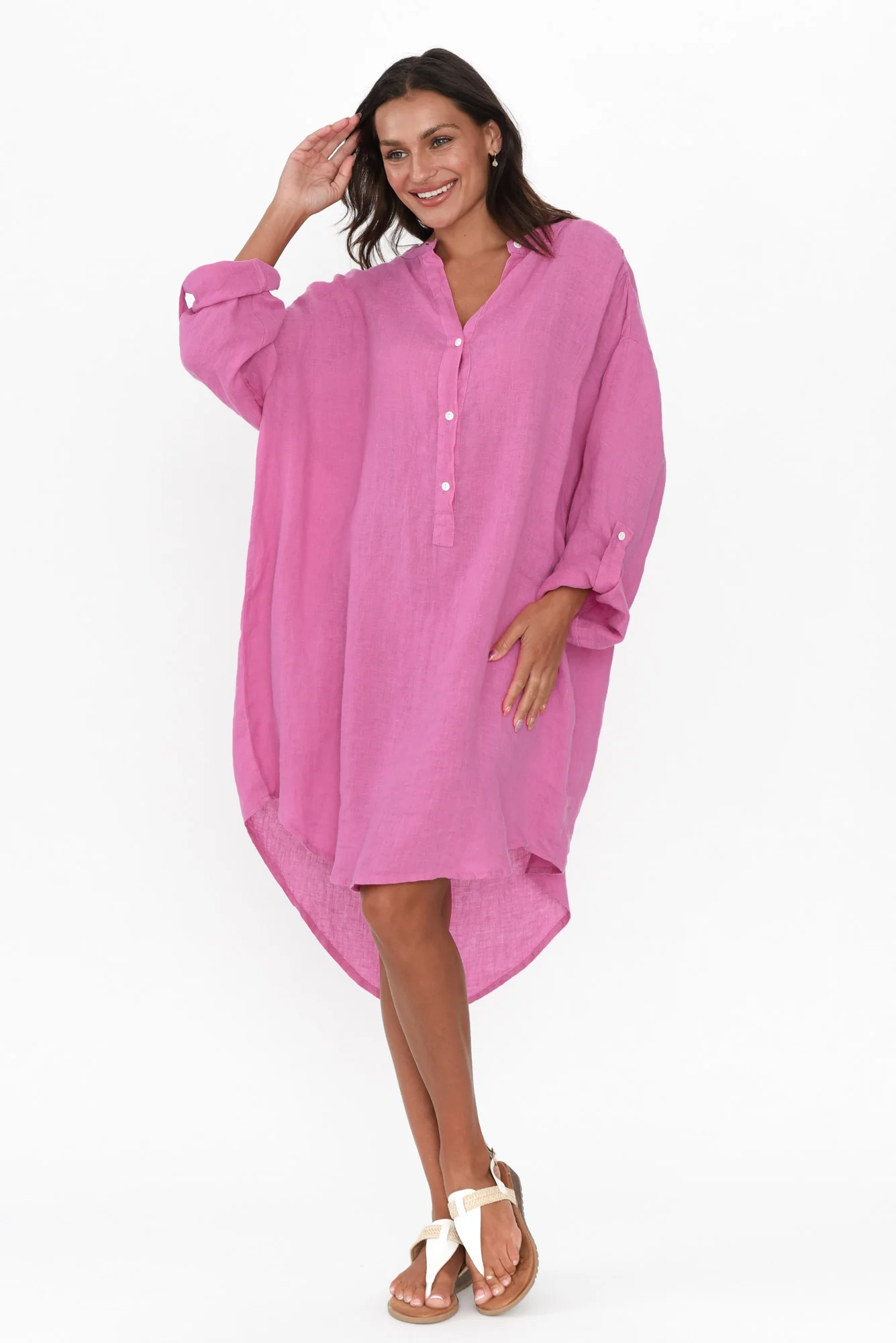 Mischa Pink Linen Shirt Dress
