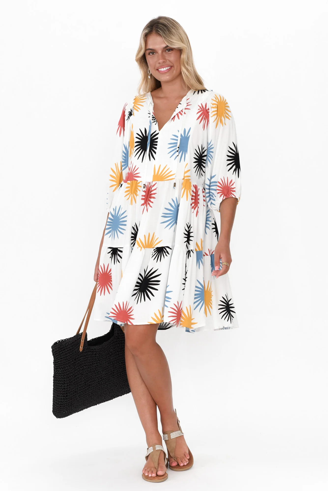 Violetta Cream Flower V Neck Dress