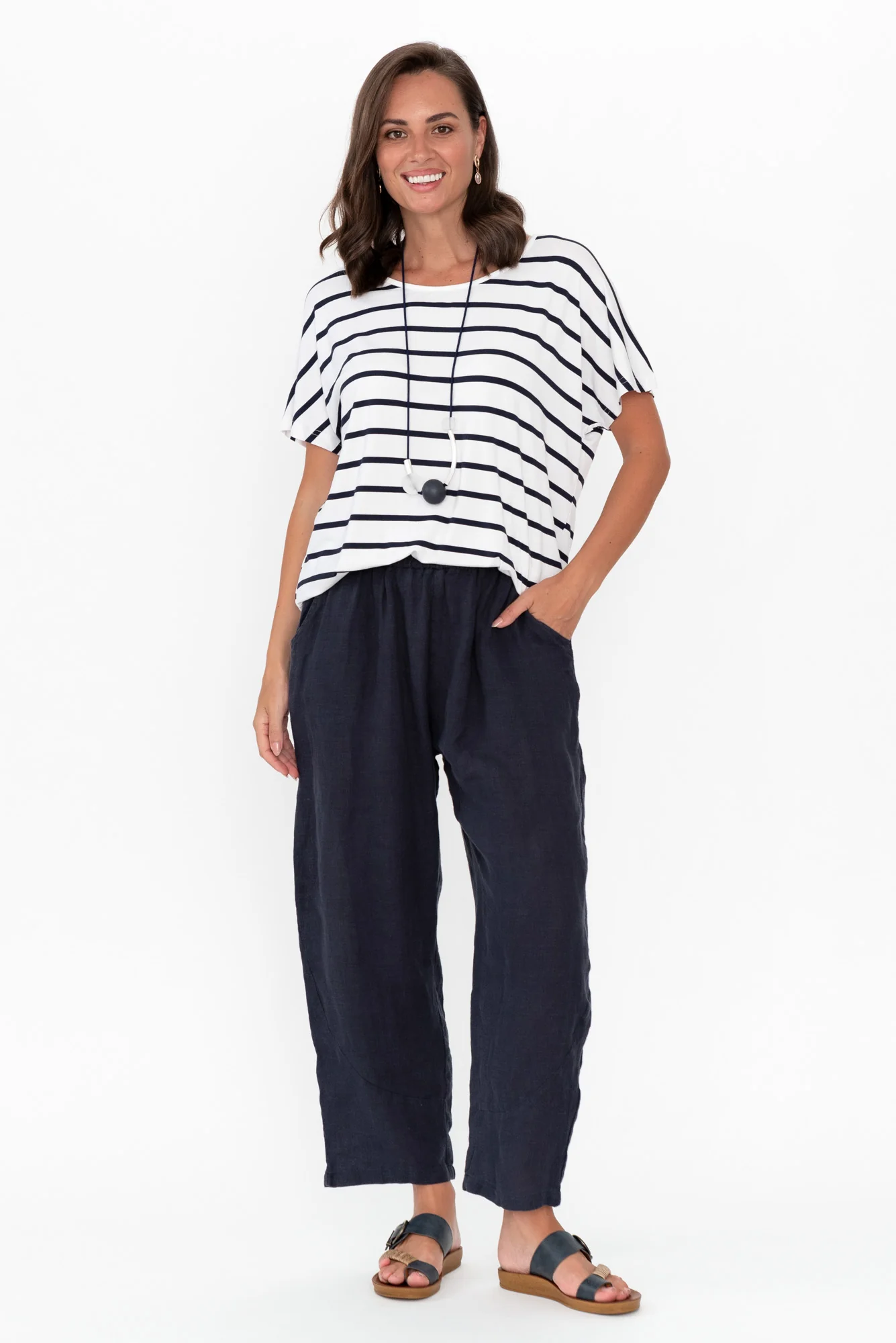Ataya Navy Linen Pants