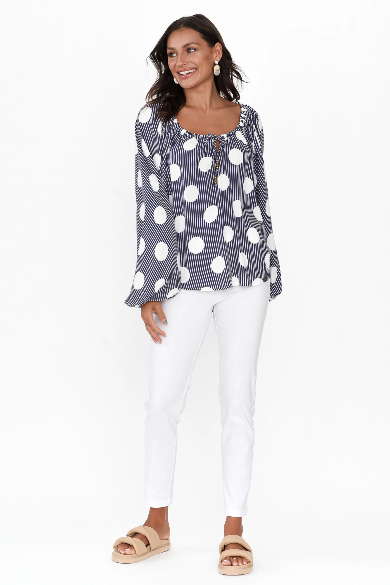 Mika White Spot Tie Top
