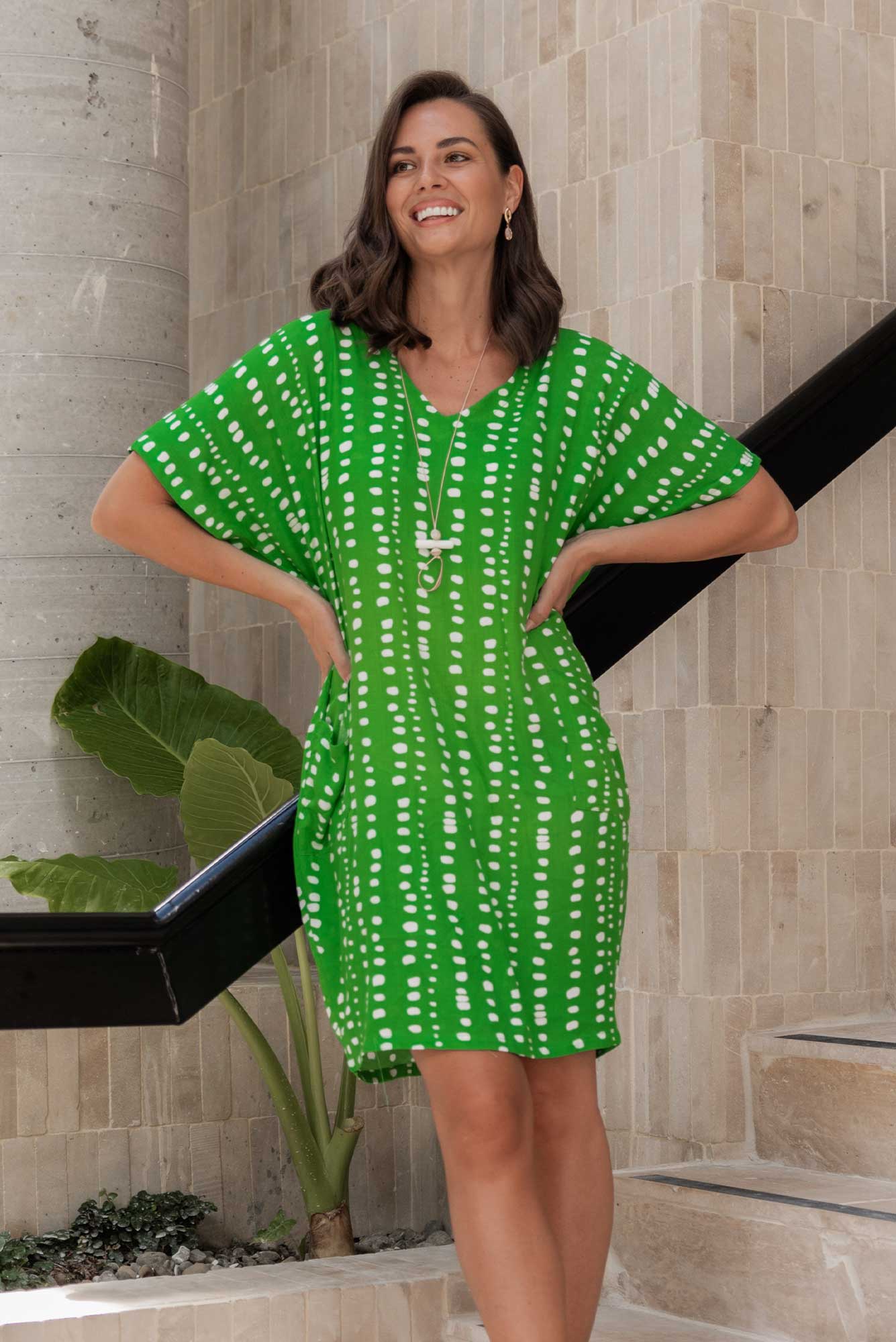 Gaby Green Abstract Spot Drape Tee Dress