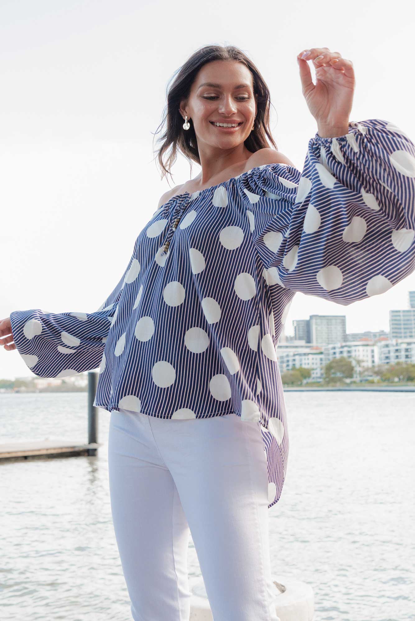 Mika White Spot Tie Top