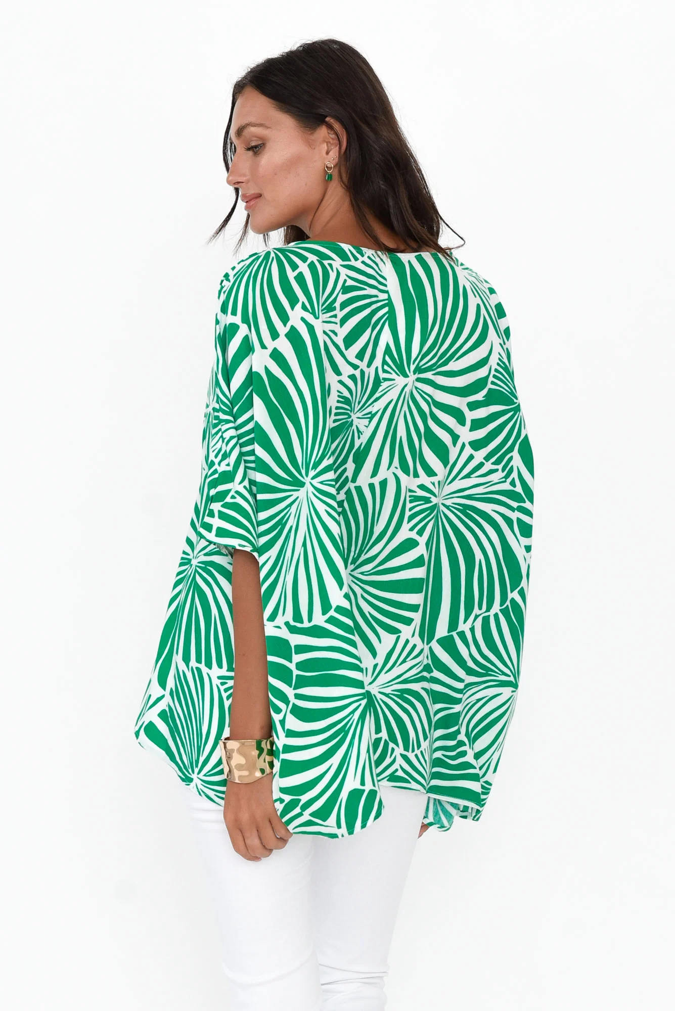 Trista Green Flower Drape Top