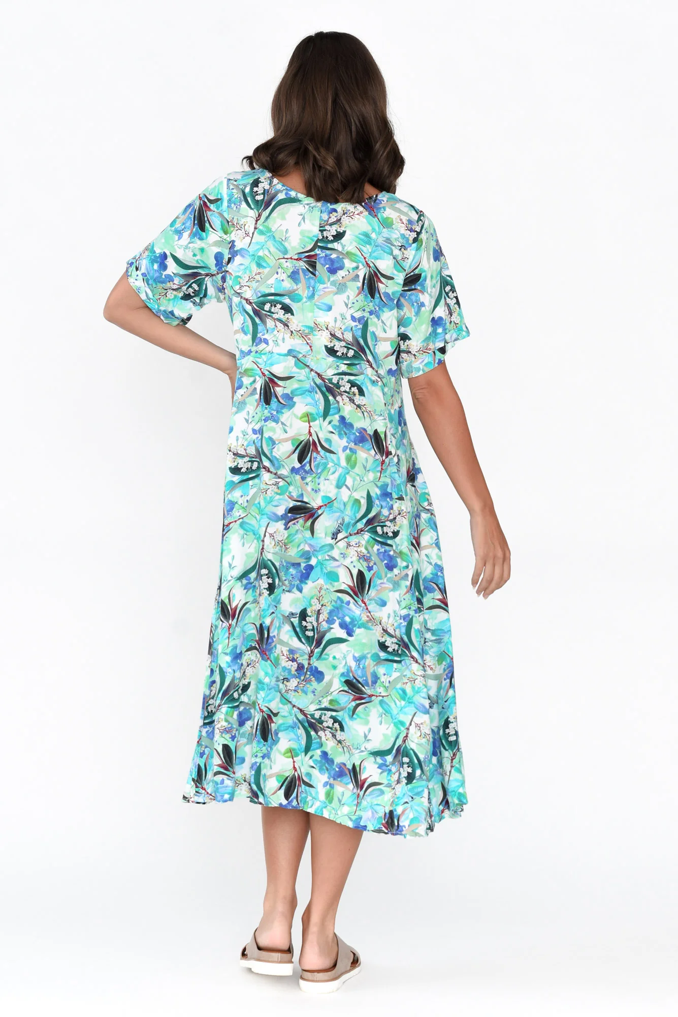 Isalina Blue Blossom Linen Blend Dress