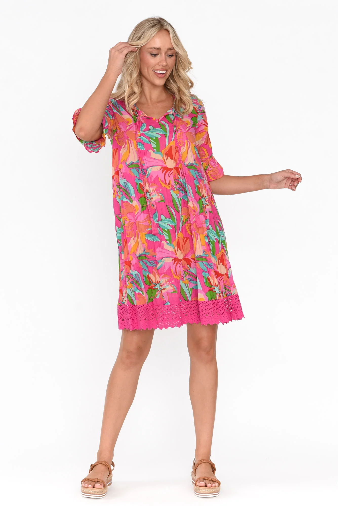 Cayman Pink Hawaiian Cotton Tunic Dress