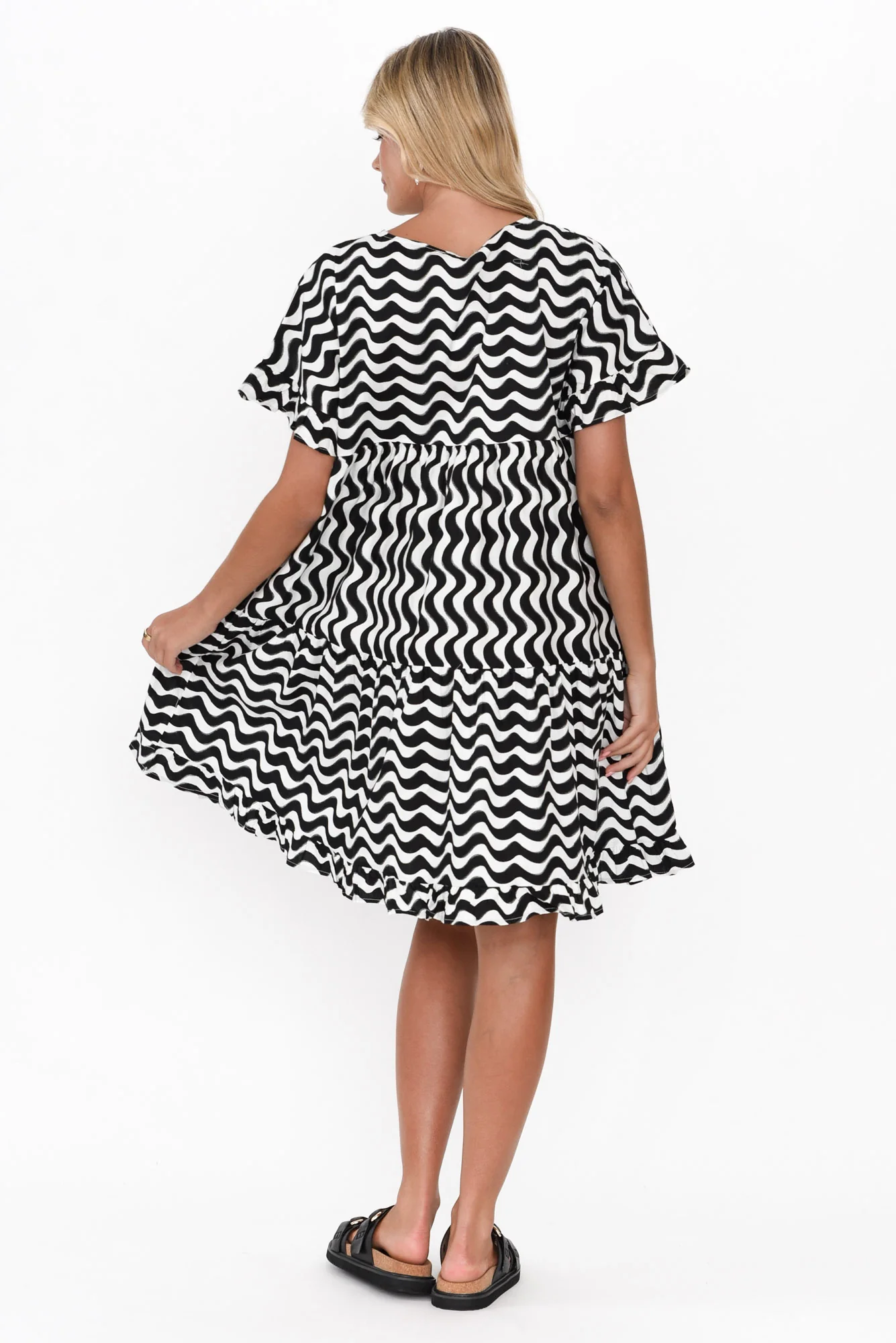 Larkin Black Wave Cotton Poplin Dress
