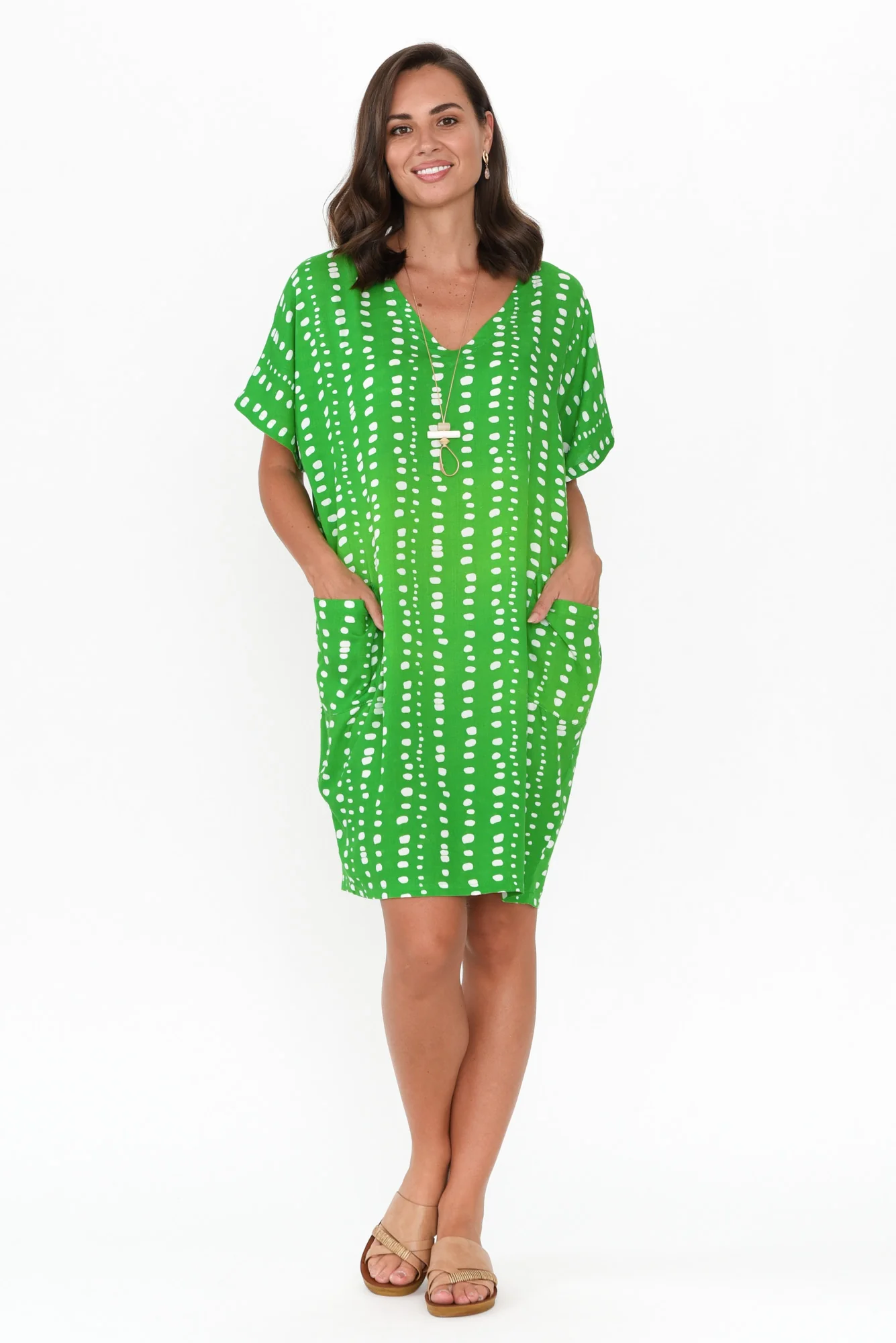 Gaby Green Abstract Spot Drape Tee Dress