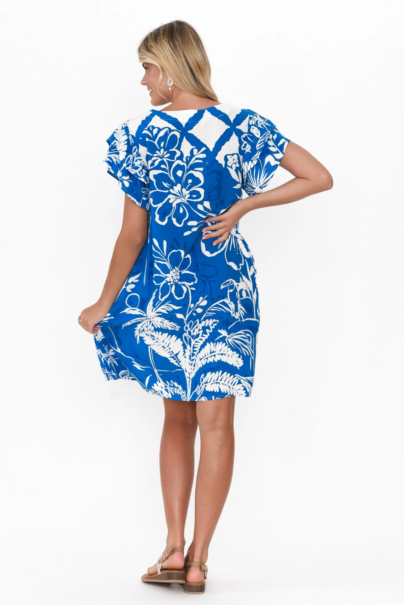 Elwyn Cobalt Tropical V Neck Dress