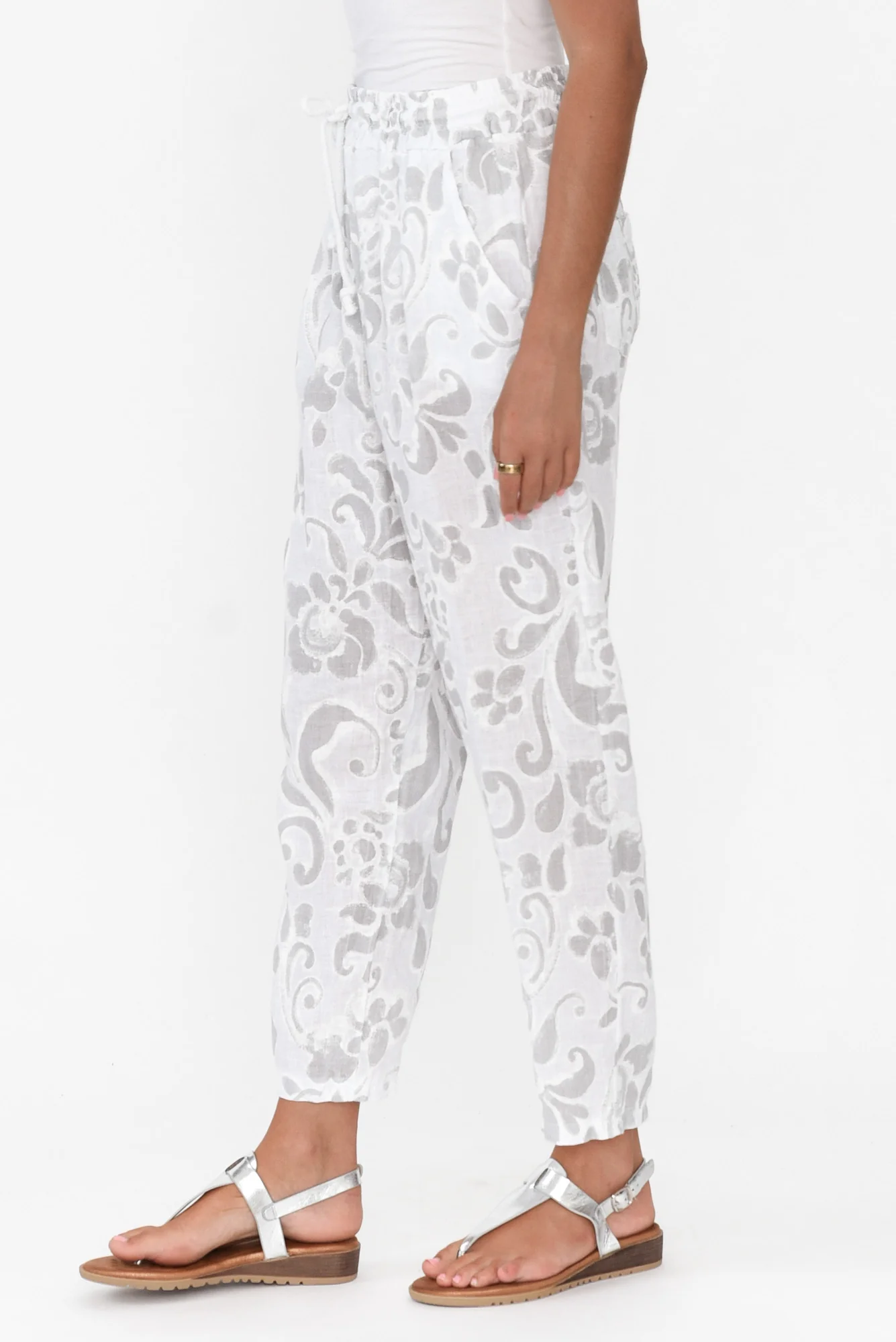 Delfina Grey Floral Linen Pants