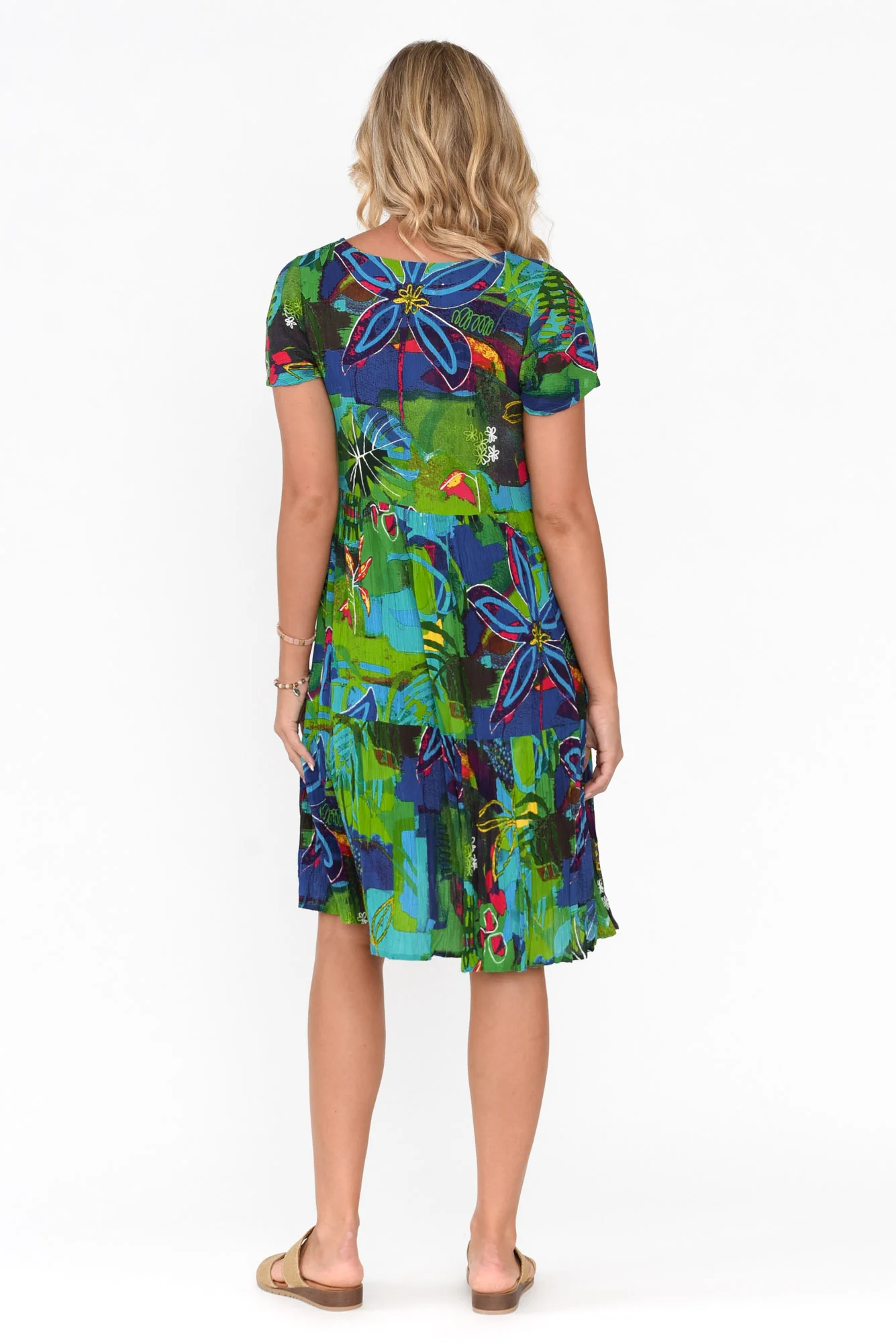 Azalea Turquoise Botanical Crinkle Dress