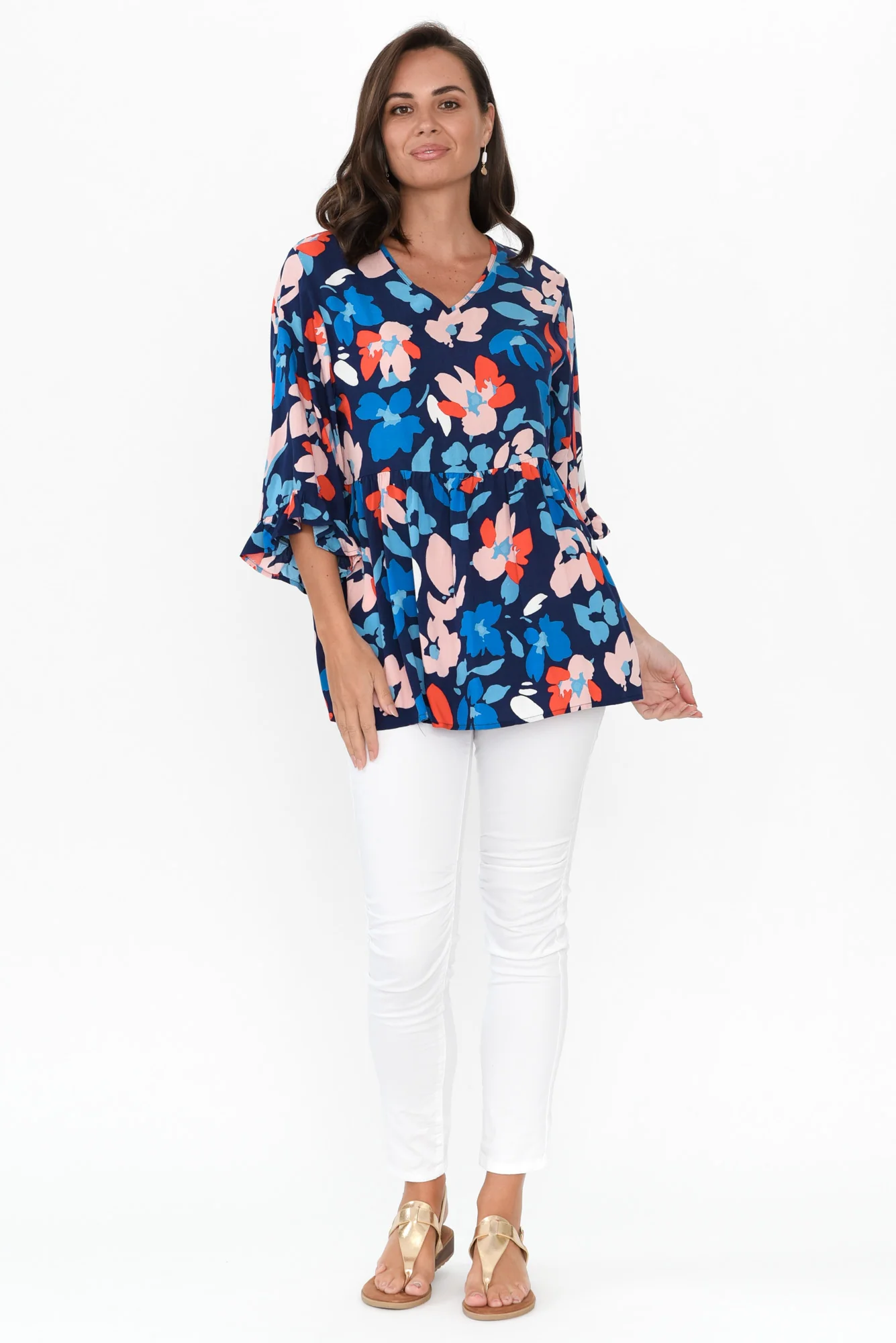 Renee Blue Bouquet Frill Top