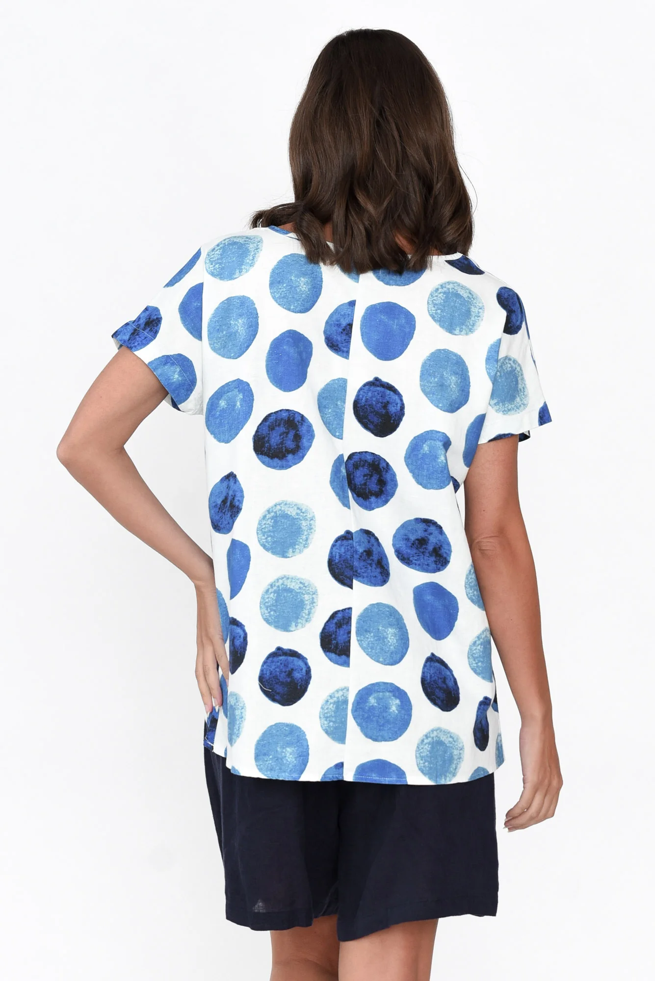 Ryle Blue Spot Linen Top