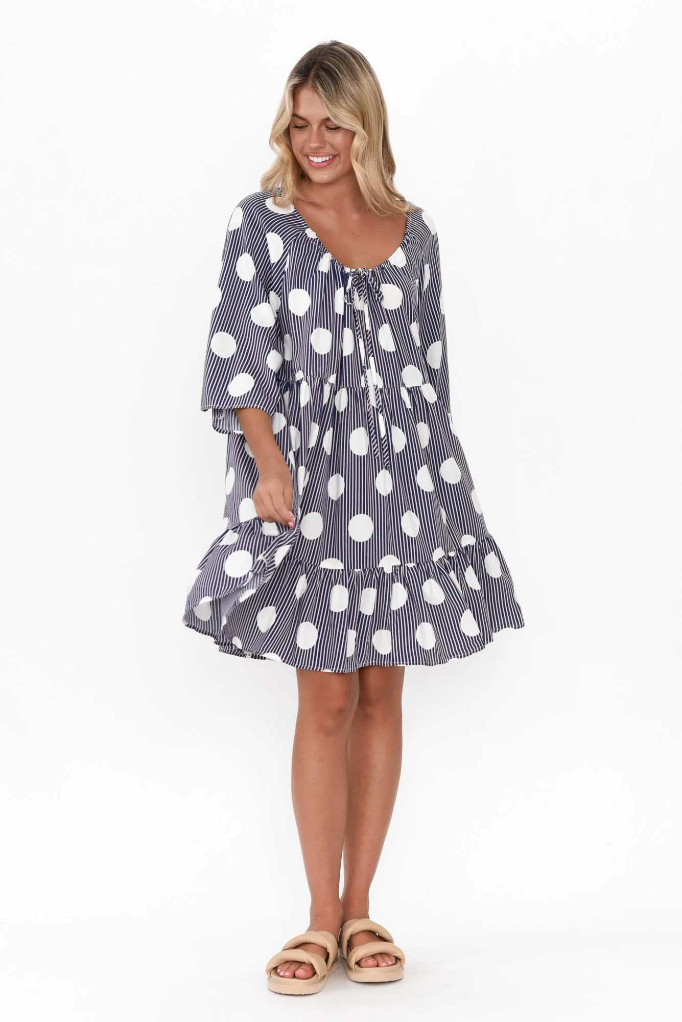 Deckler White Spot Tiered Dress