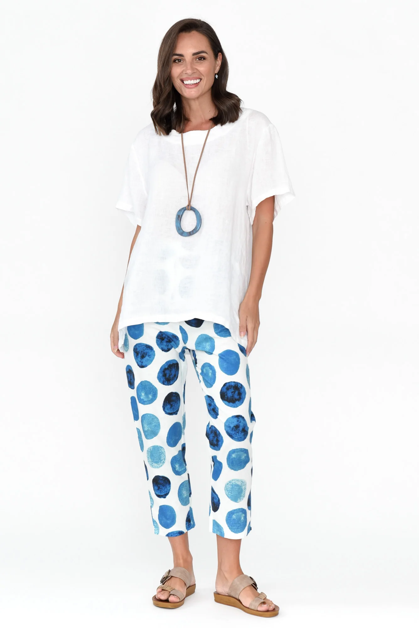 Jacqui Blue Spot Linen Pants