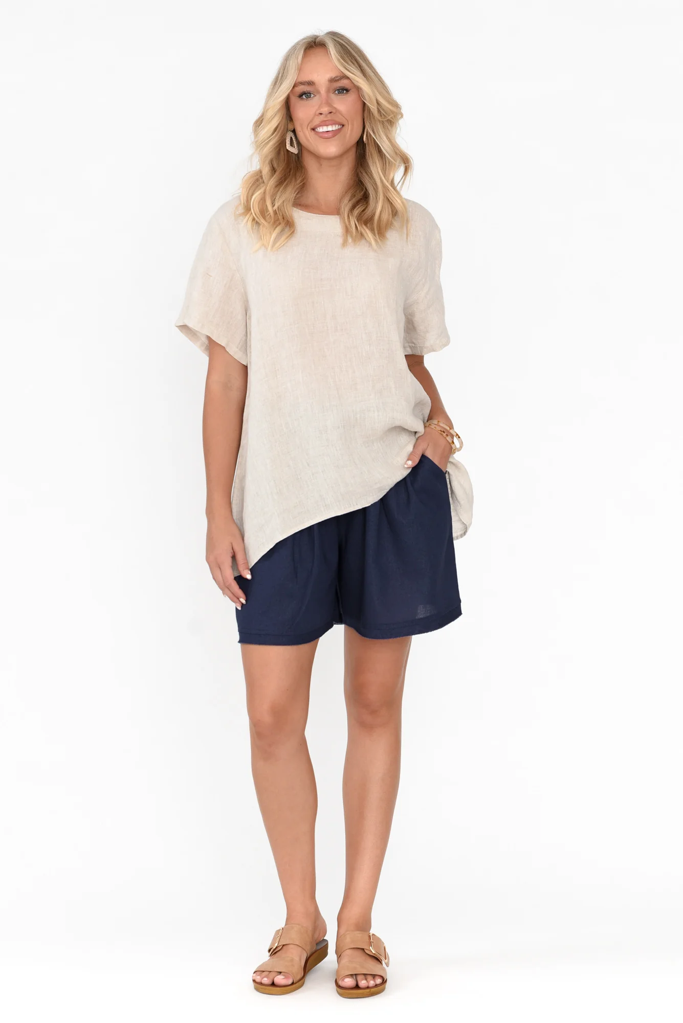 Ashlyn Navy Linen Blend Shorts
