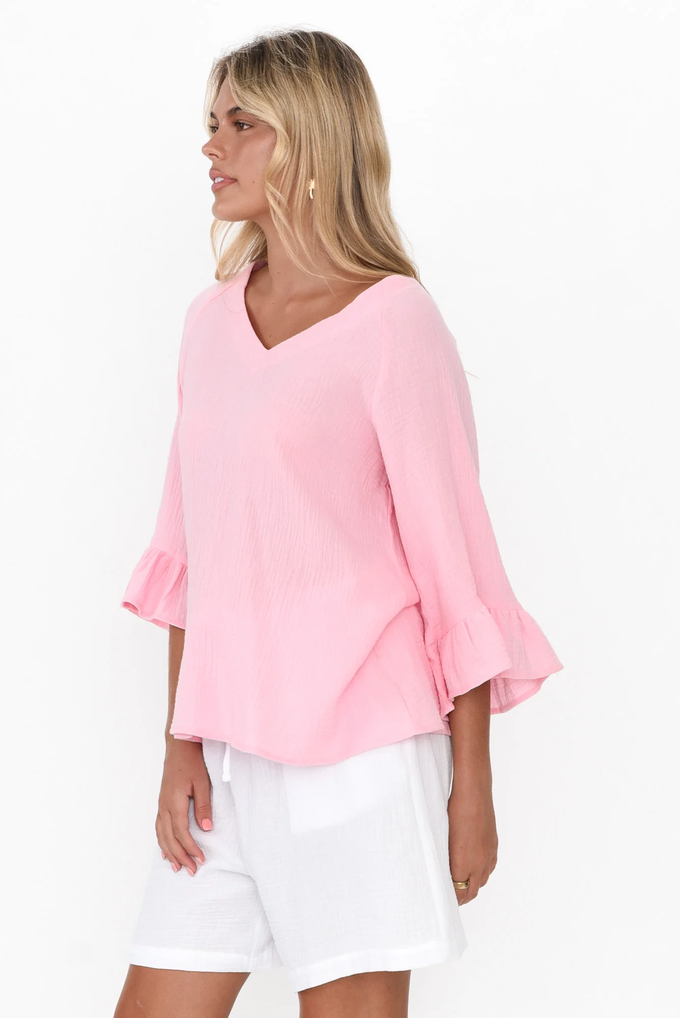 Anissa Pink Cotton Frill Top