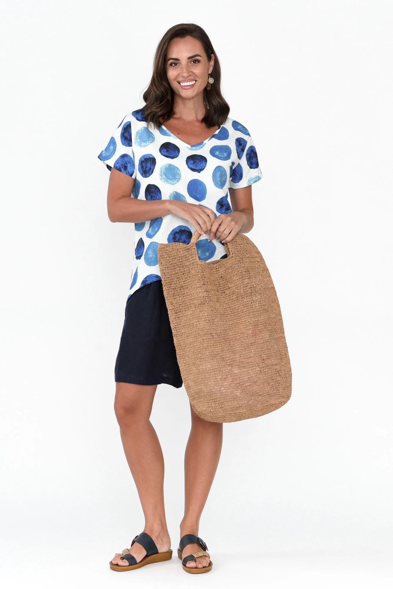 Ryle Blue Spot Linen Top