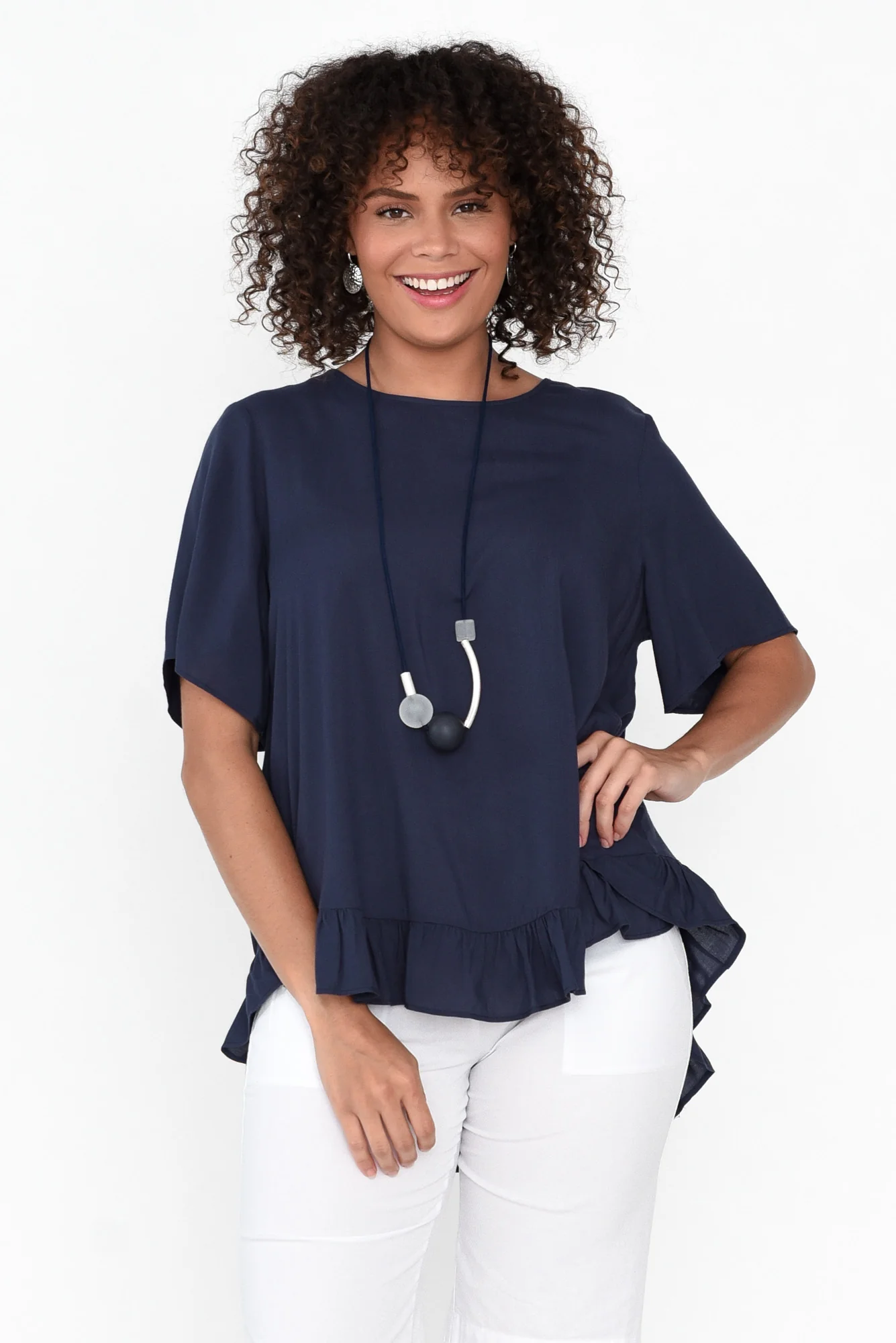 Cheryl Navy Frill Top