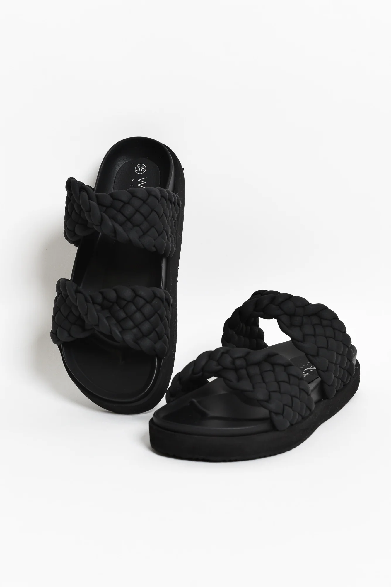 Mim Black Leather Woven Slide