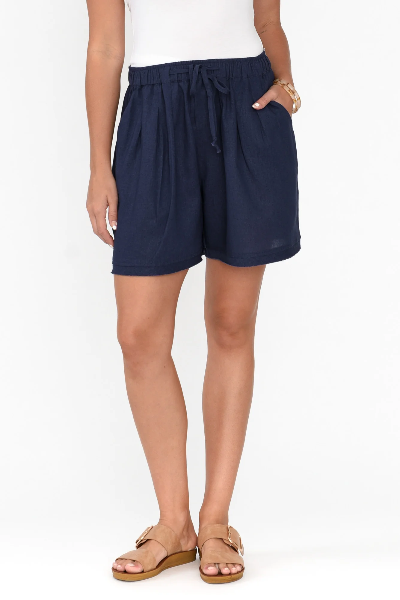 Ashlyn Navy Linen Blend Shorts