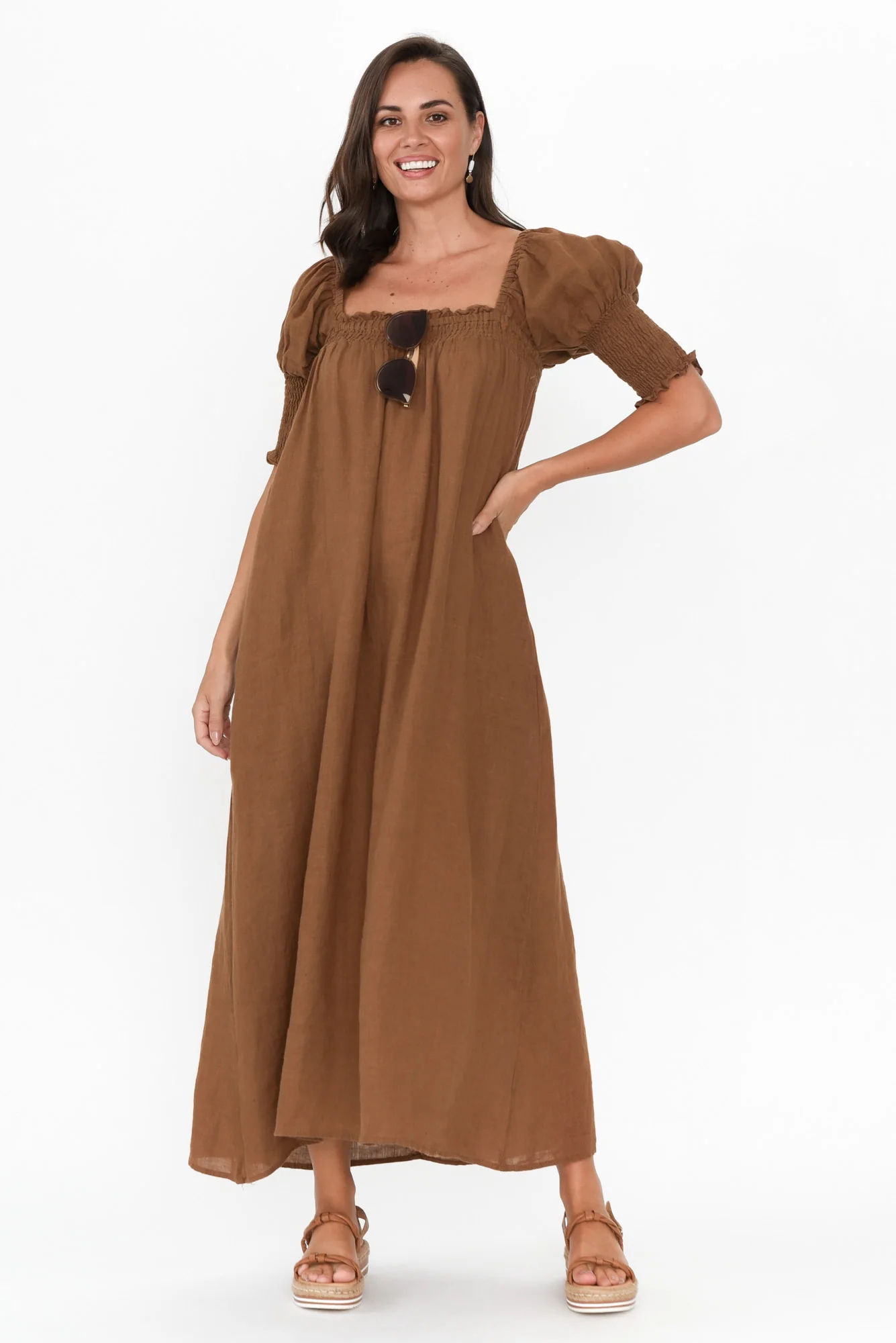 Bethania Mocha Linen Dress