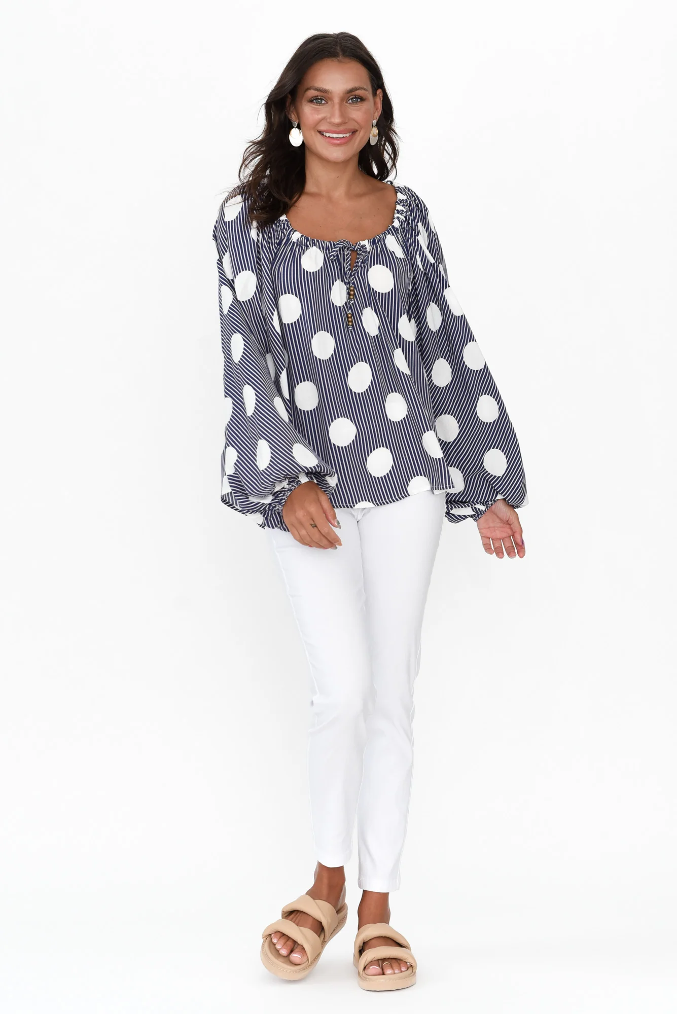 Mika White Spot Tie Top