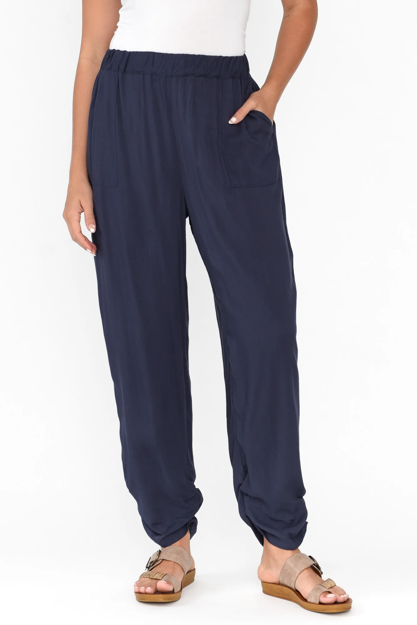 Milly Navy Ruched Hem Pants
