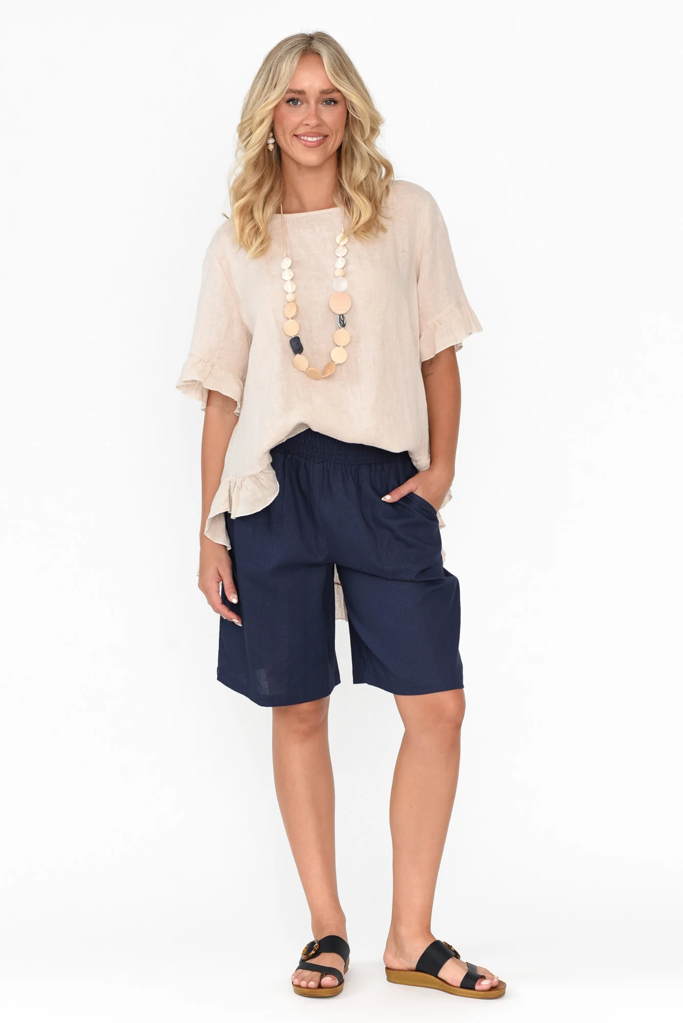 Lee Navy Linen Blend Bermuda Shorts