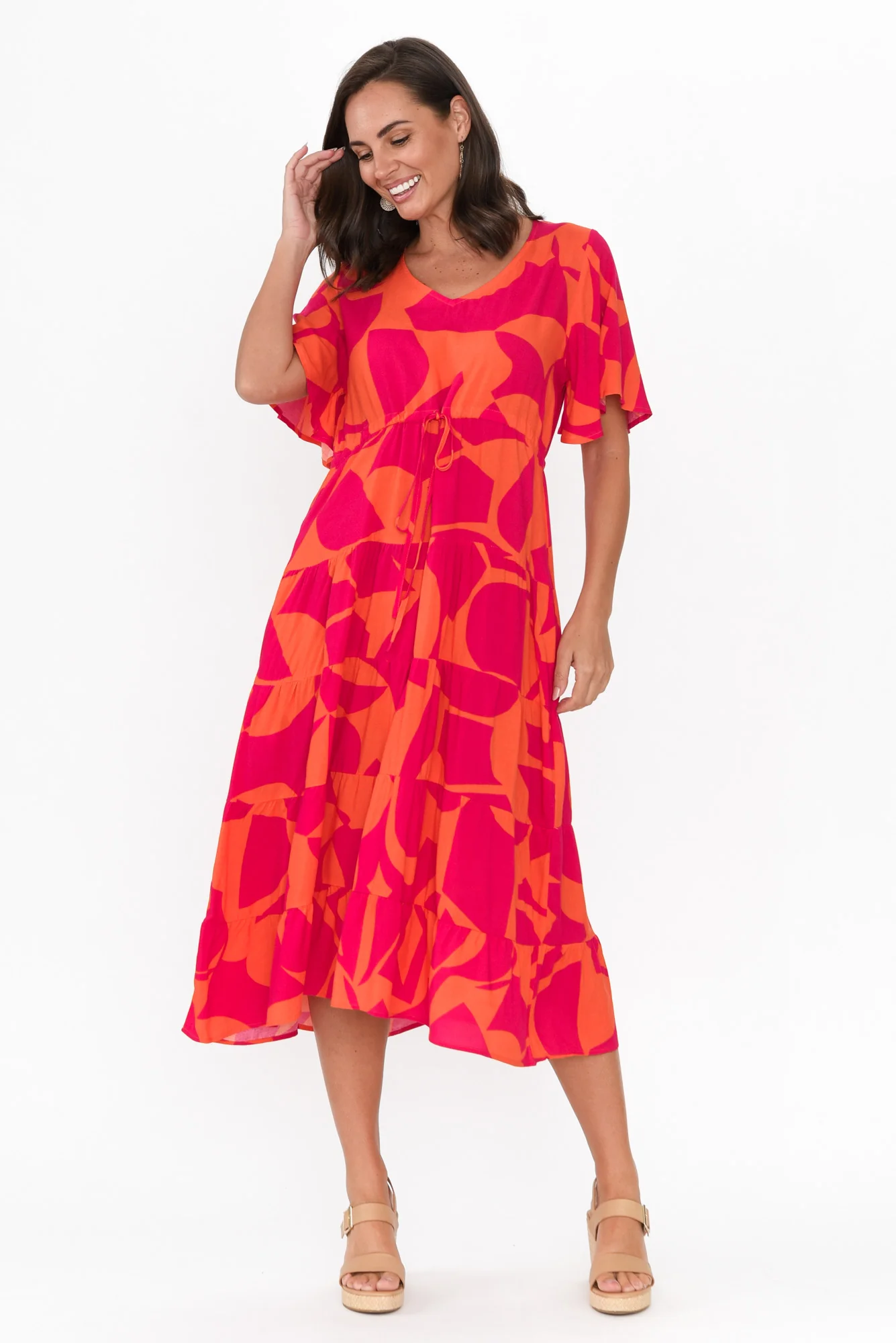 Belinda Hot Pink Abstract Tier Dress