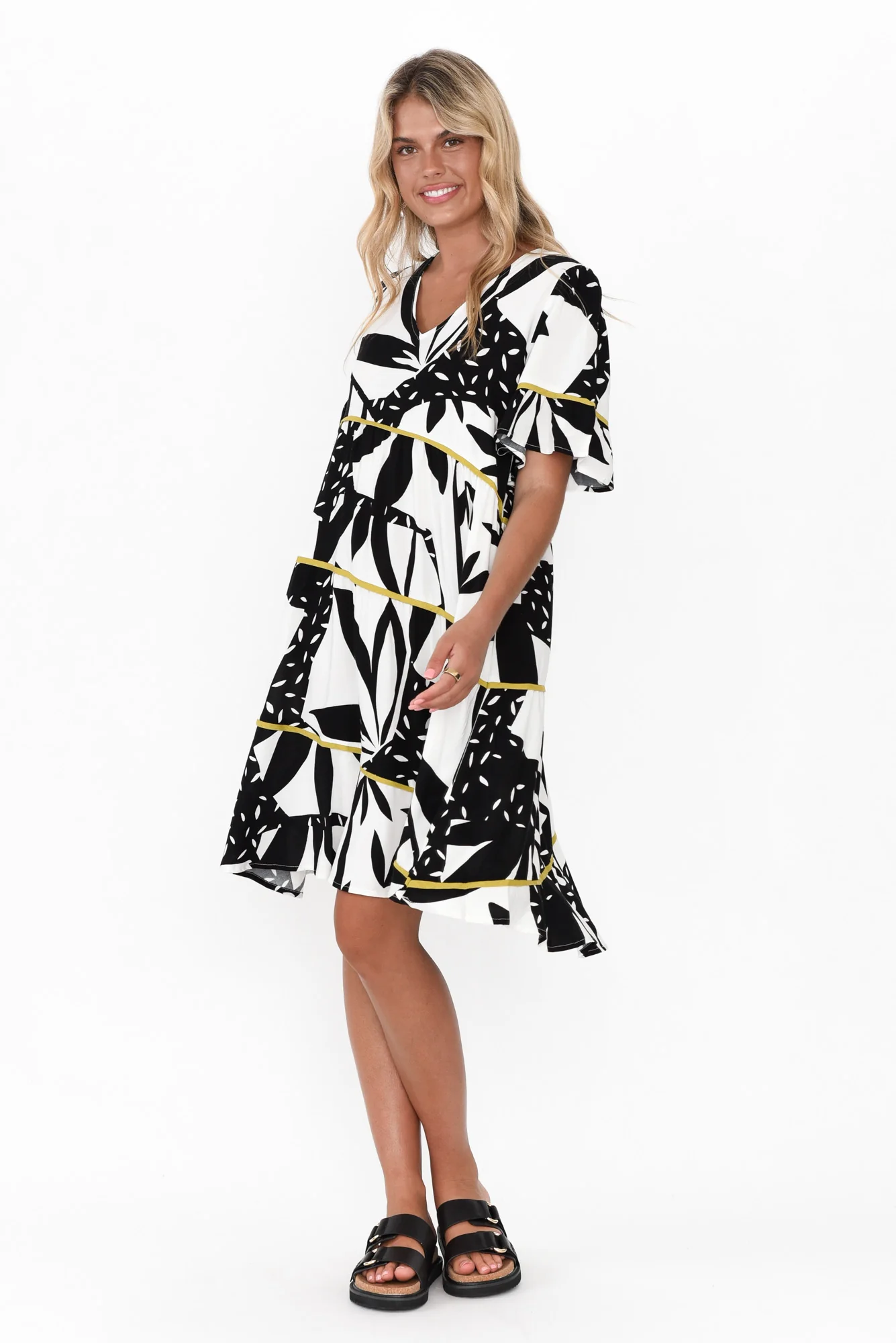 Edmands Black Leaf V Neck Dress