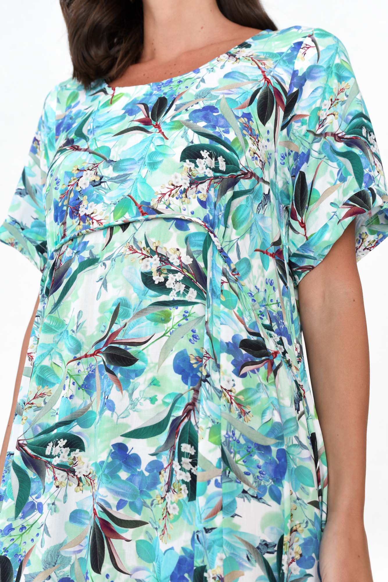 Isalina Blue Blossom Linen Blend Dress