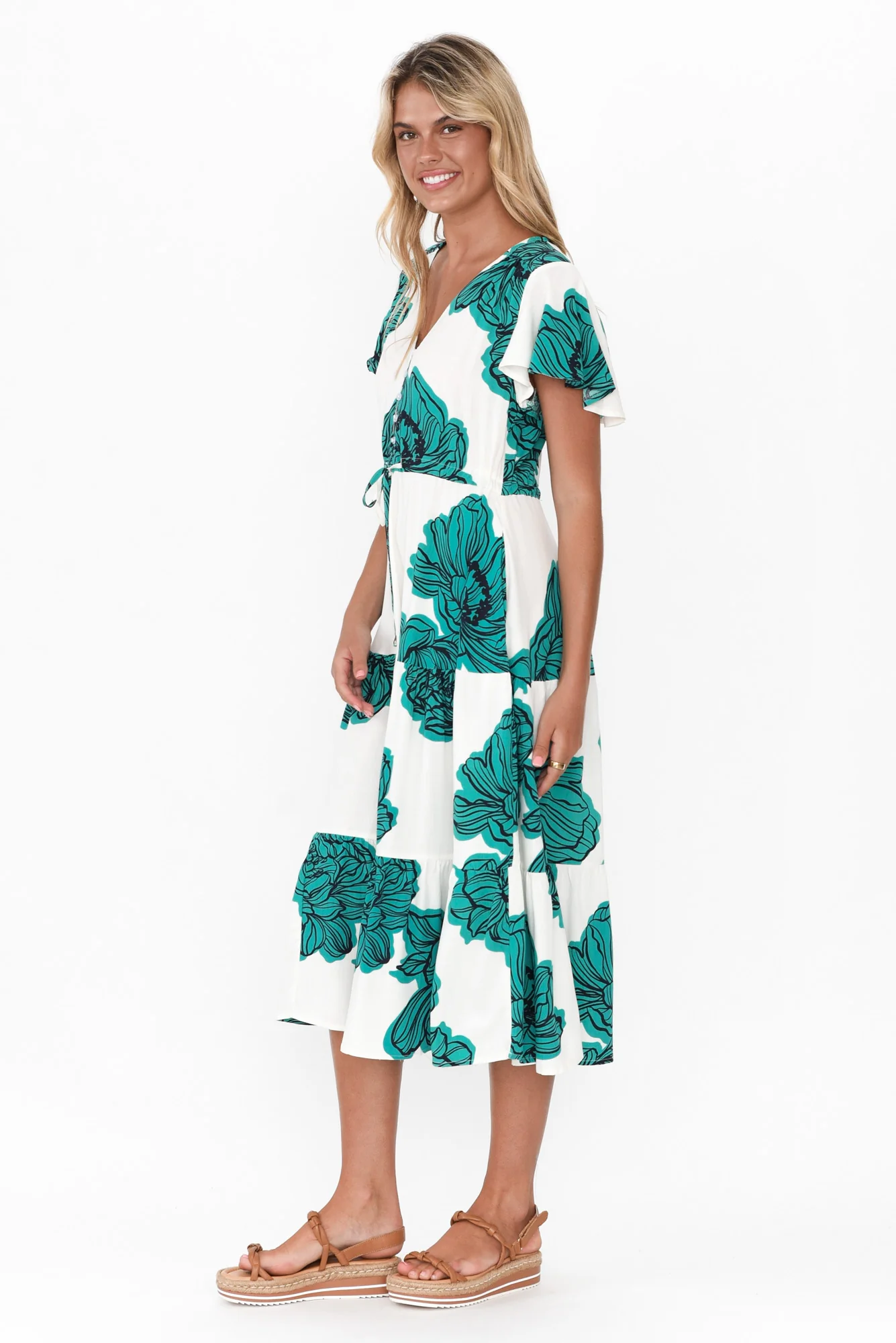 Remington Green Floral Tiered Dress